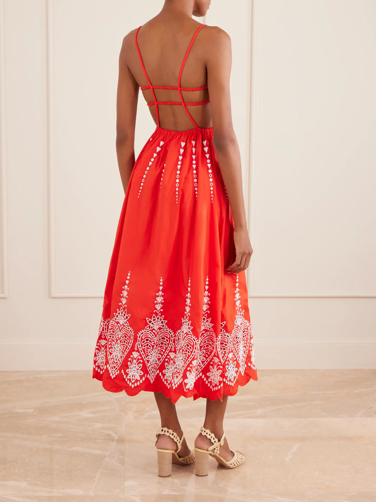 Farm Rio Heart Broderie Anglaise Cotton Midi Dress