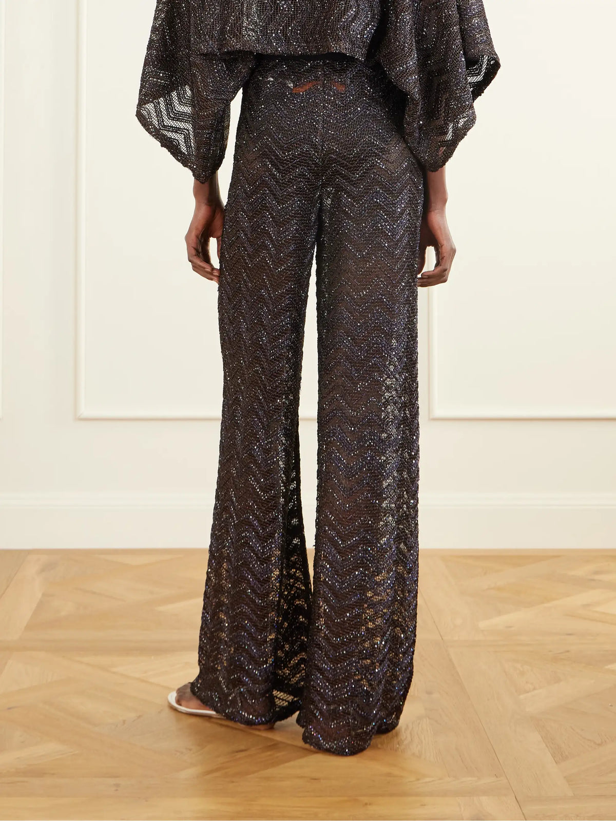 Sequin-embellished Crochet-knit Wide-leg Pants