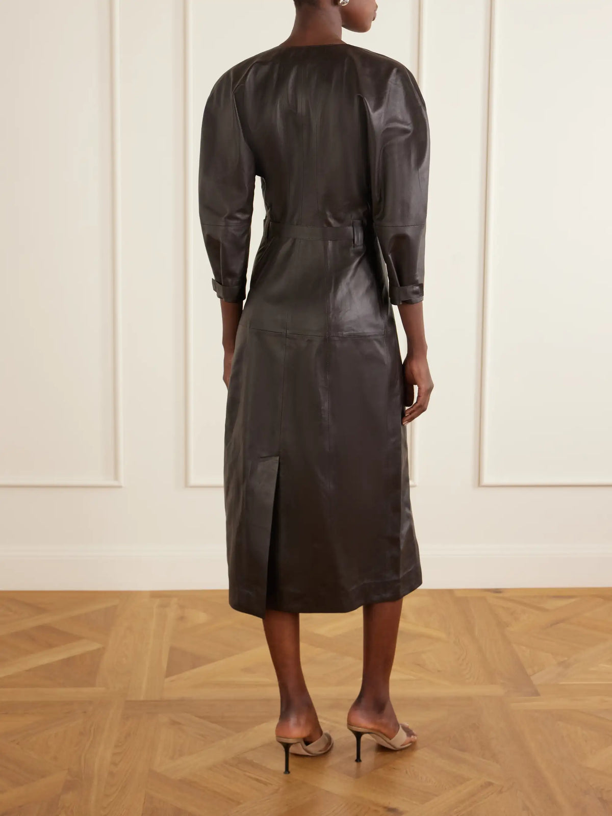 Dolman Belted Leather Midi Dress