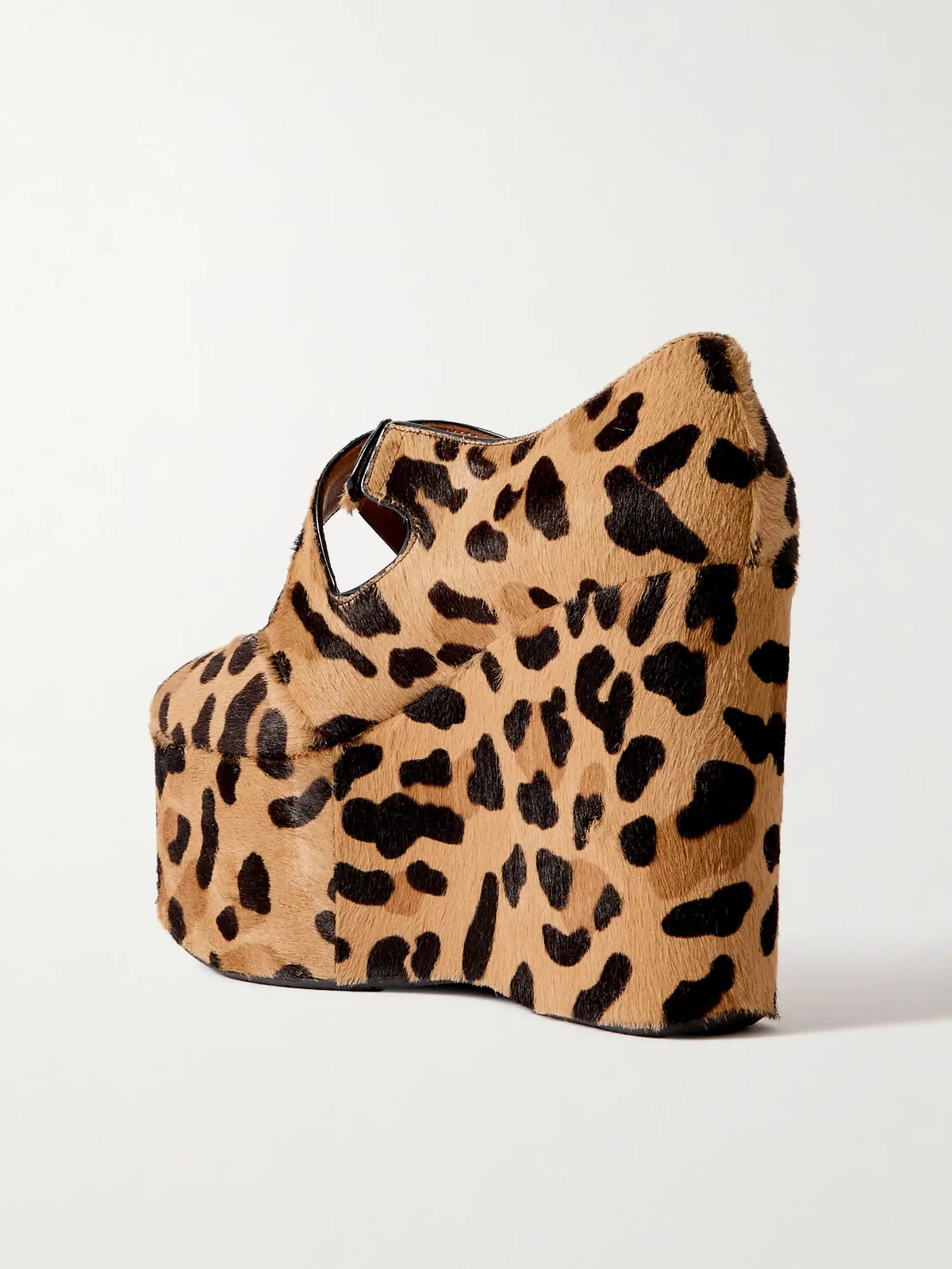 110 Leopard-print Calf Hair Platform Wedge Pumps