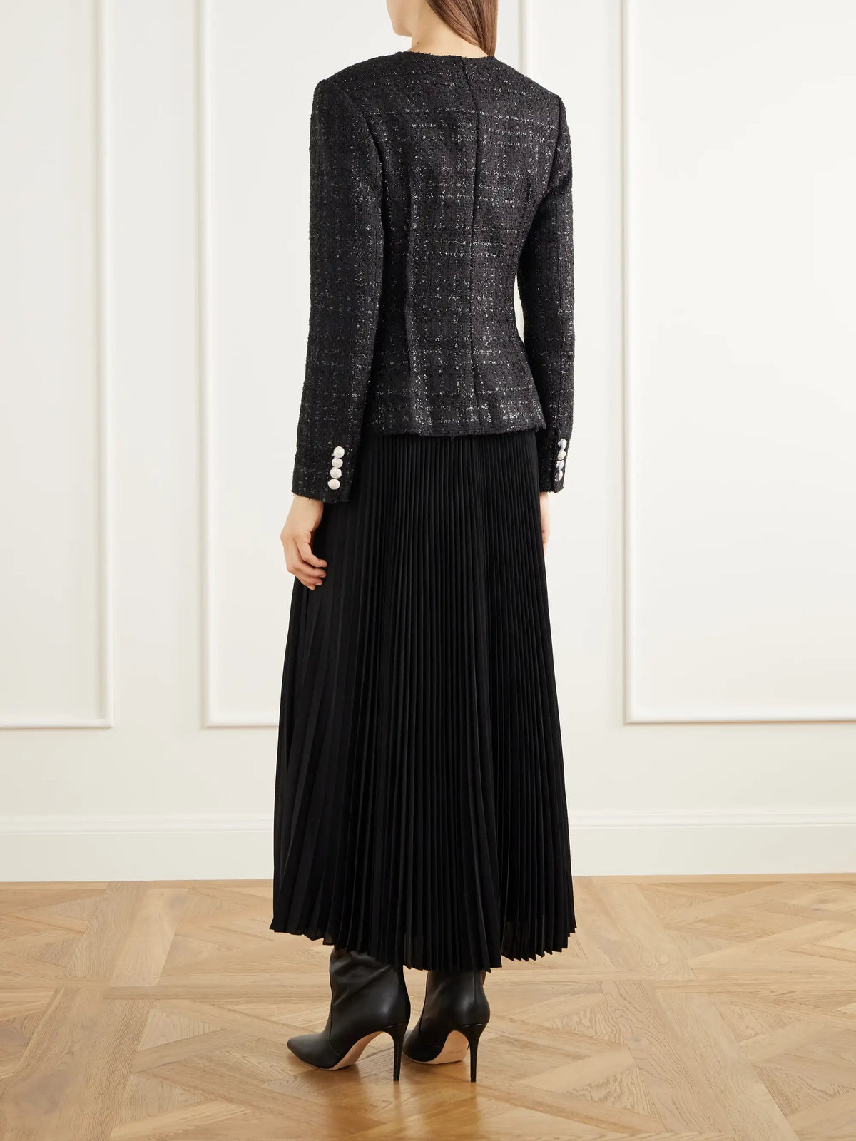 SIMKHAI Claudina Layered Pleated Tweed And Organza Maxi Dress