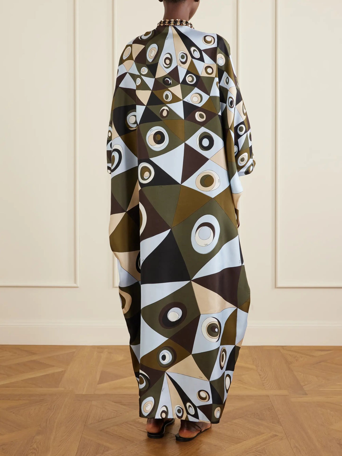 Embellished Printed Silk-twill Kaftan