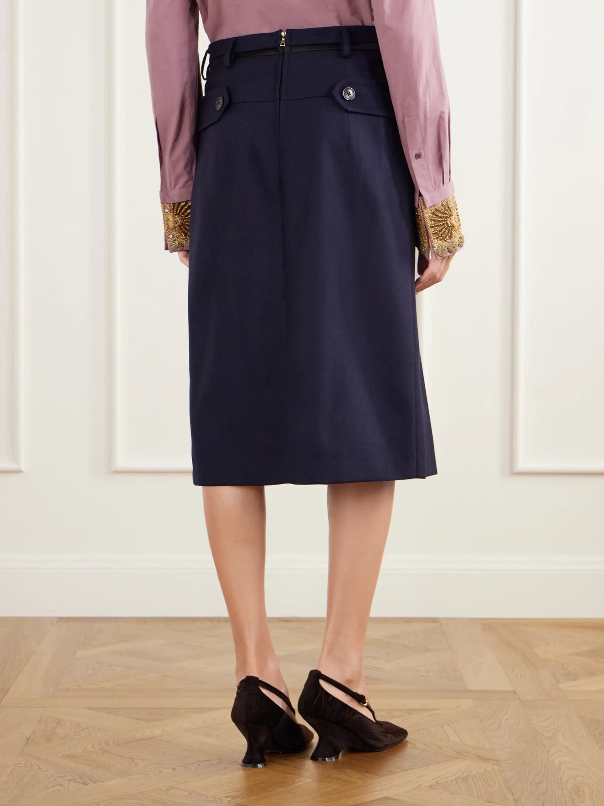 Dries Van Noten Pleated Wool And Cotton-blend Midi Skirt