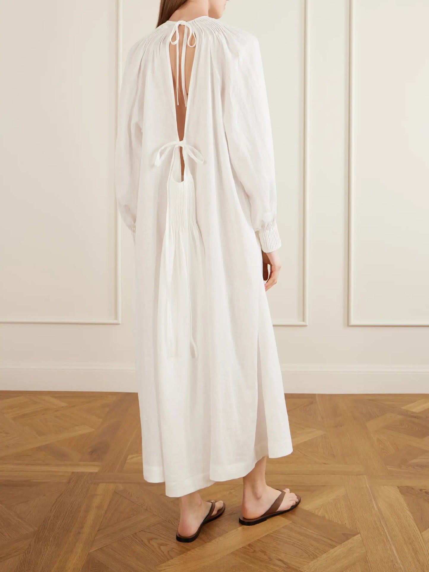 Robe De Nuit Open-back Gathered Linen Maxi Dress