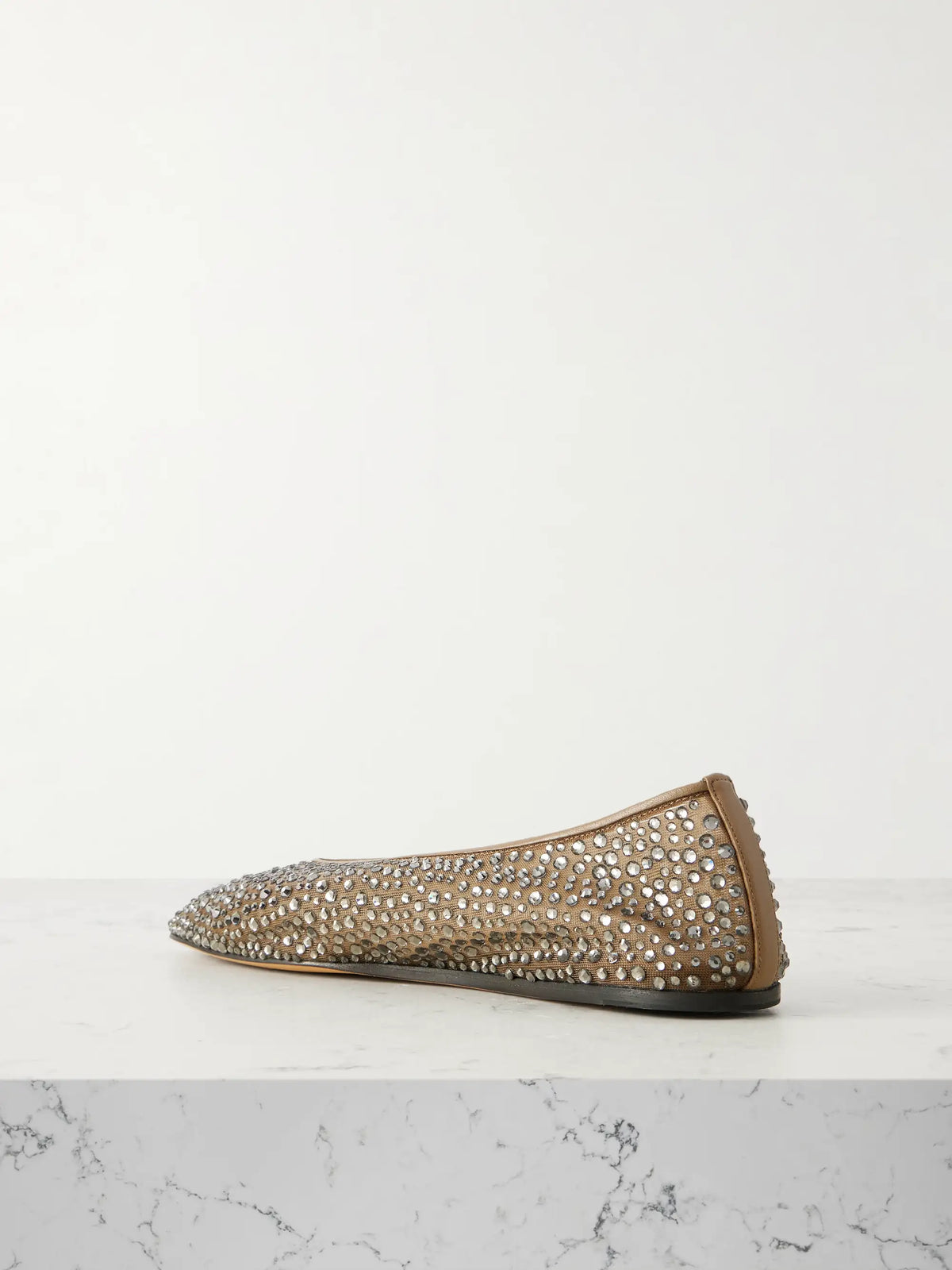 Luna Leather-trimmed Crystal-embellished Mesh Flats