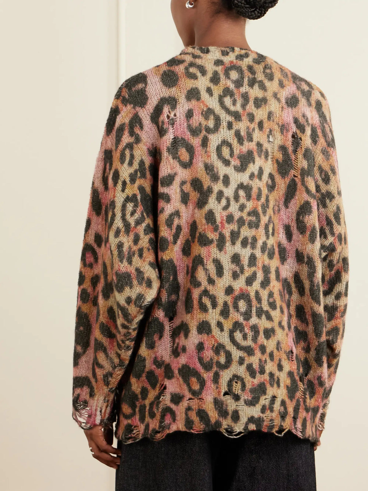Distressed Animal-print Cashmere Cardigan