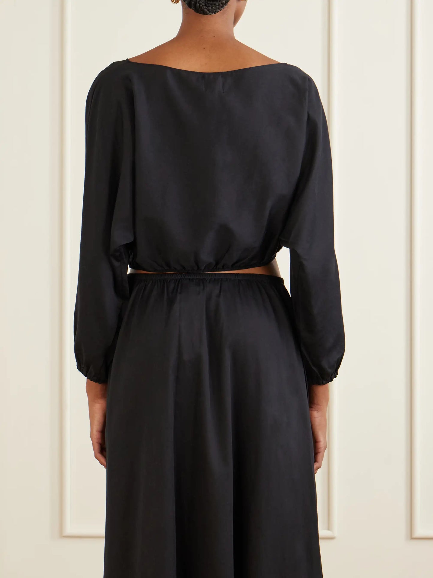 Yoko Cropped Gathered Cotton-poplin Top