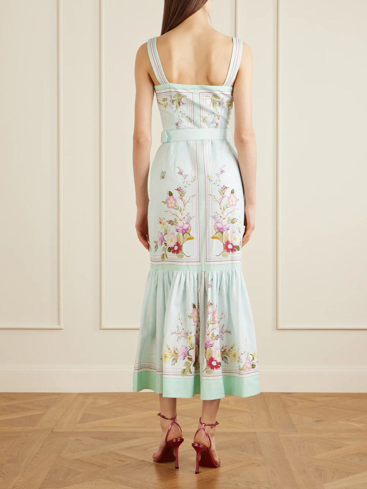Self-Portrait Belted Floral-print Linen And Cotton-blend Midi Dress