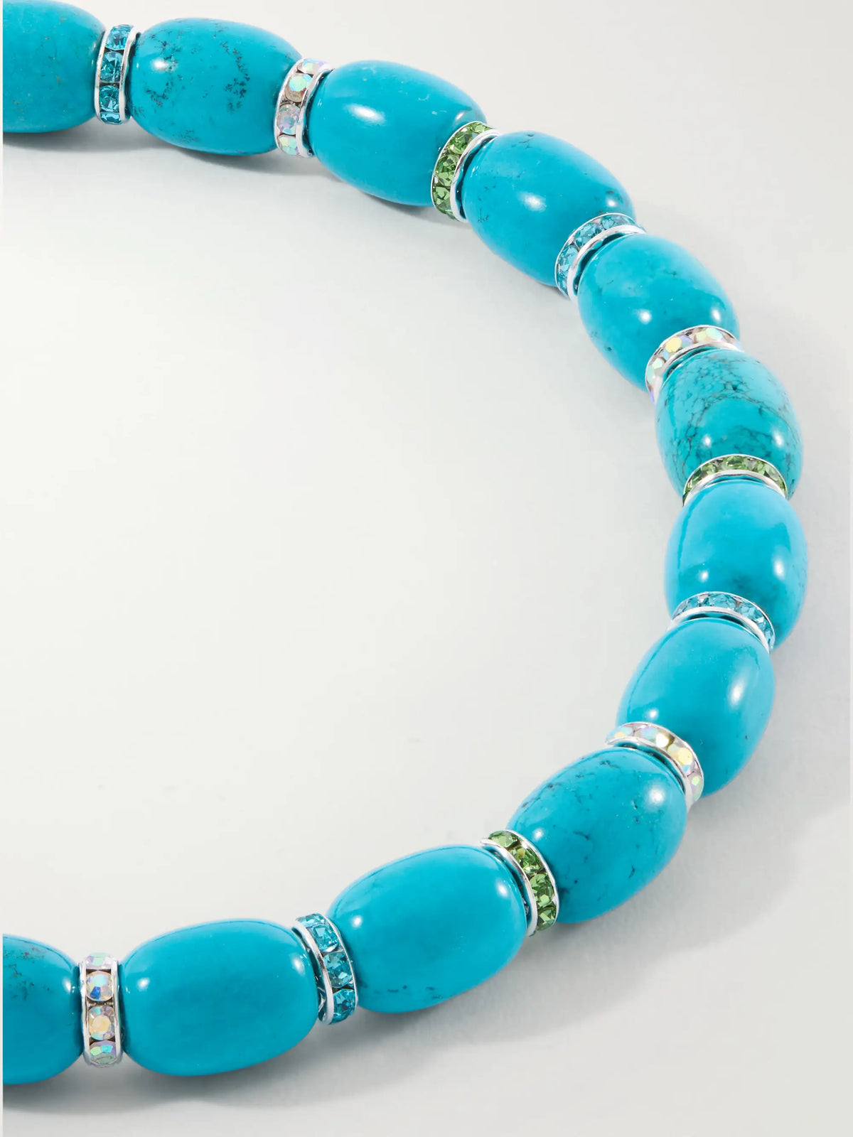 Donna Rhodium-pleated Turquoise And Crystal Beaded Necklace