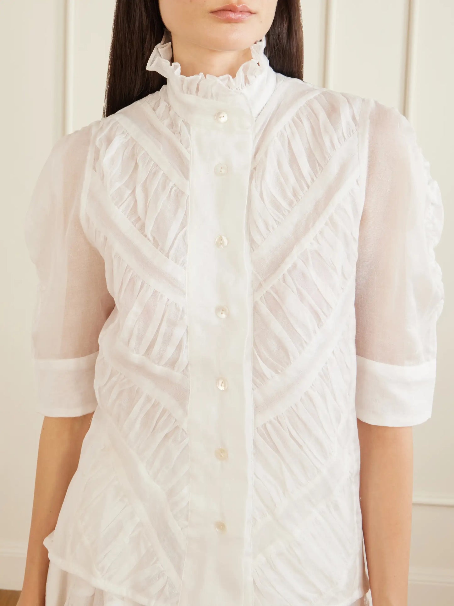 Vita Ruffled Pleated Cotton-gauze Shirt