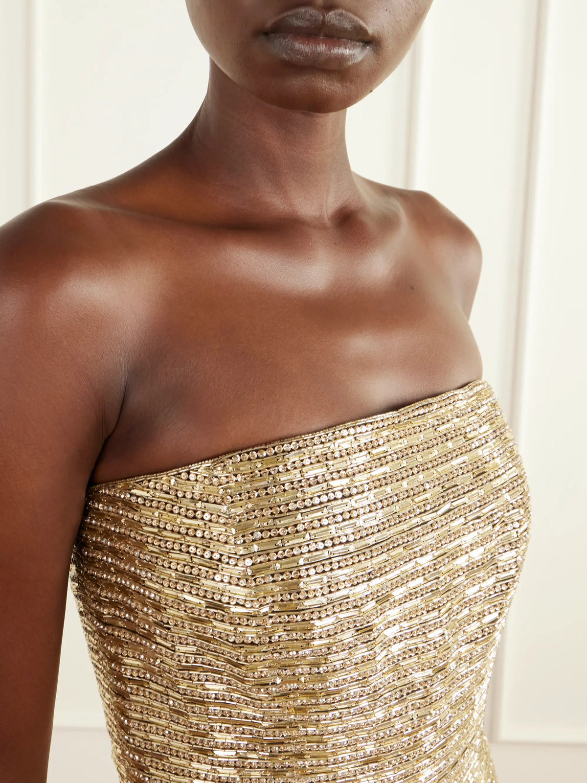 Carolina Herrera Bustier Embellished Strapless Silk-crepe Midi Dress