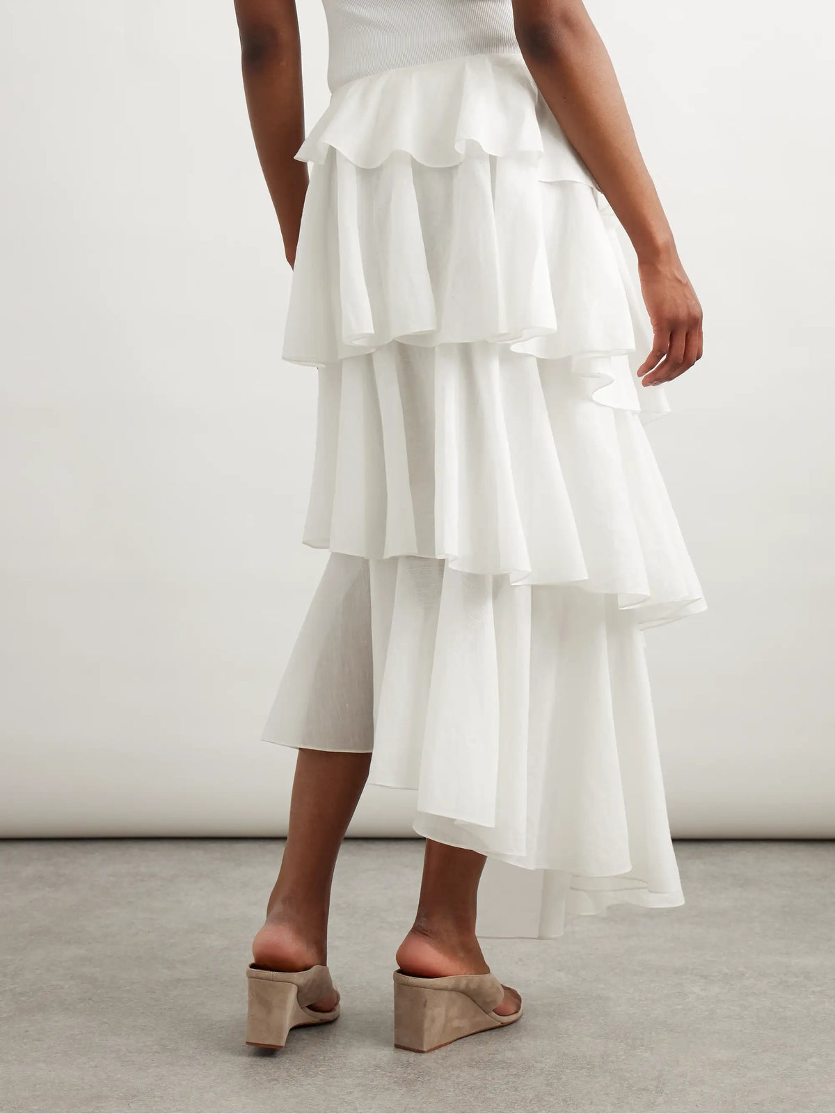 Tiered Asymmetric Cotton Midi Skirt