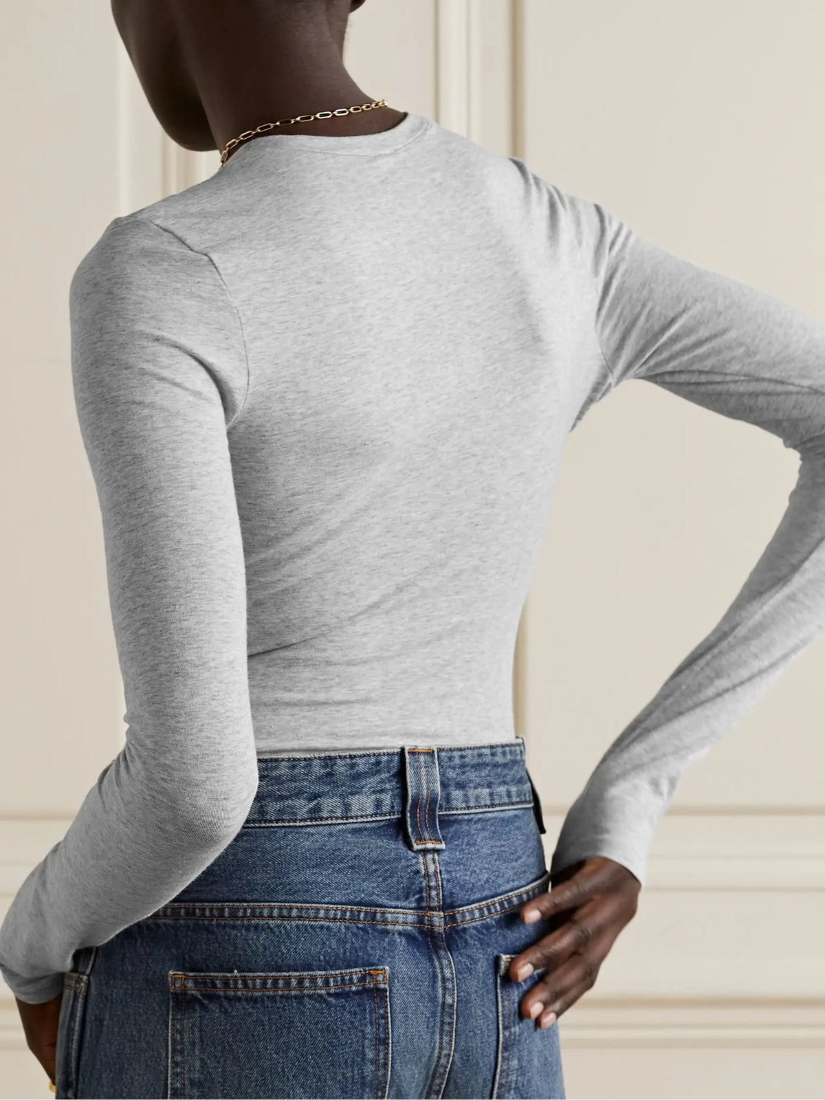 Stretch-cotton Jersey Top - Light Heather Gray