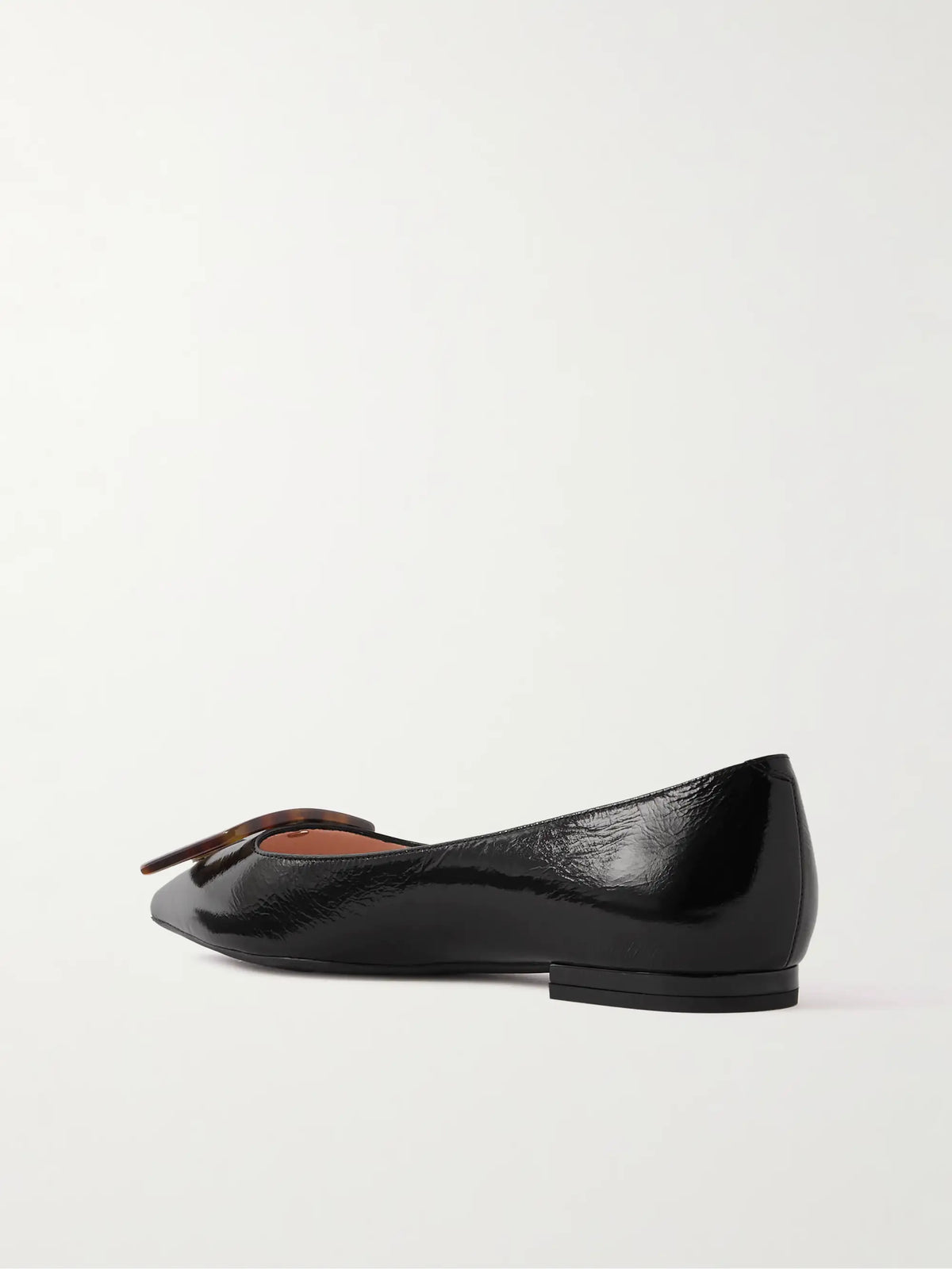 Gommettine Buckled Glossed Crinkled-leather Ballet Flats
