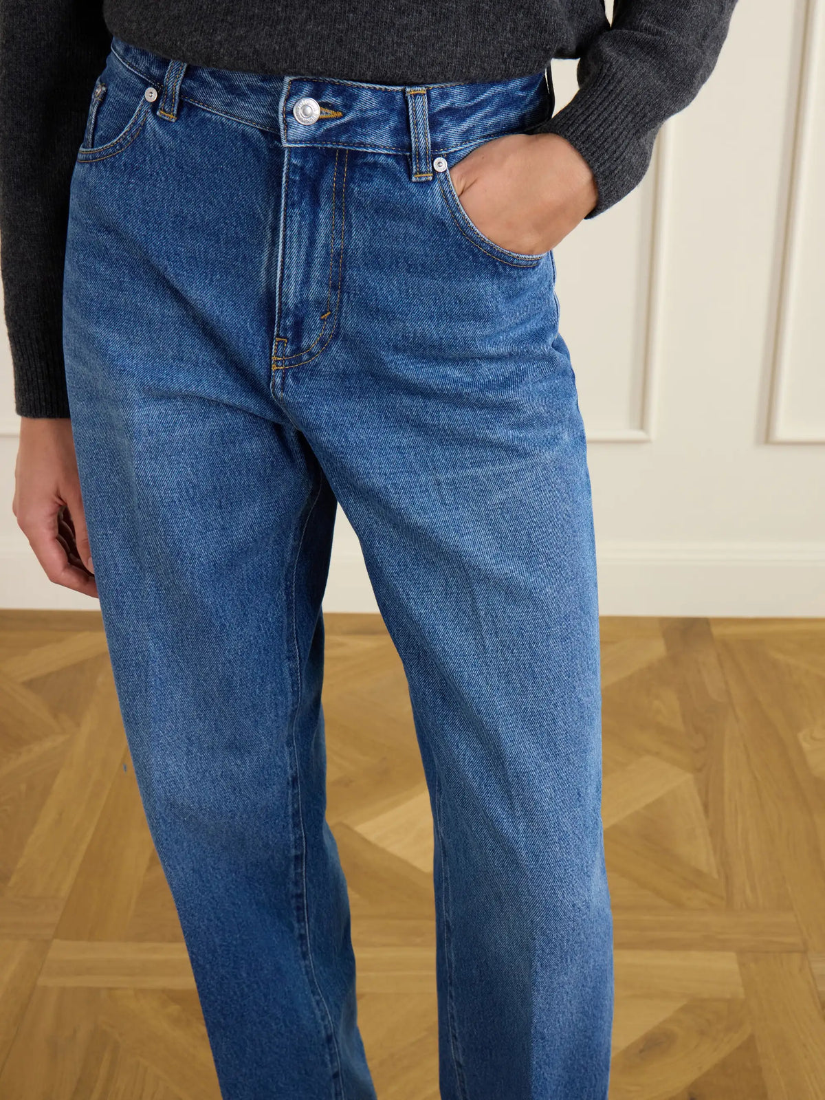 Leather-trimmed High-waist Wide-leg Jeans