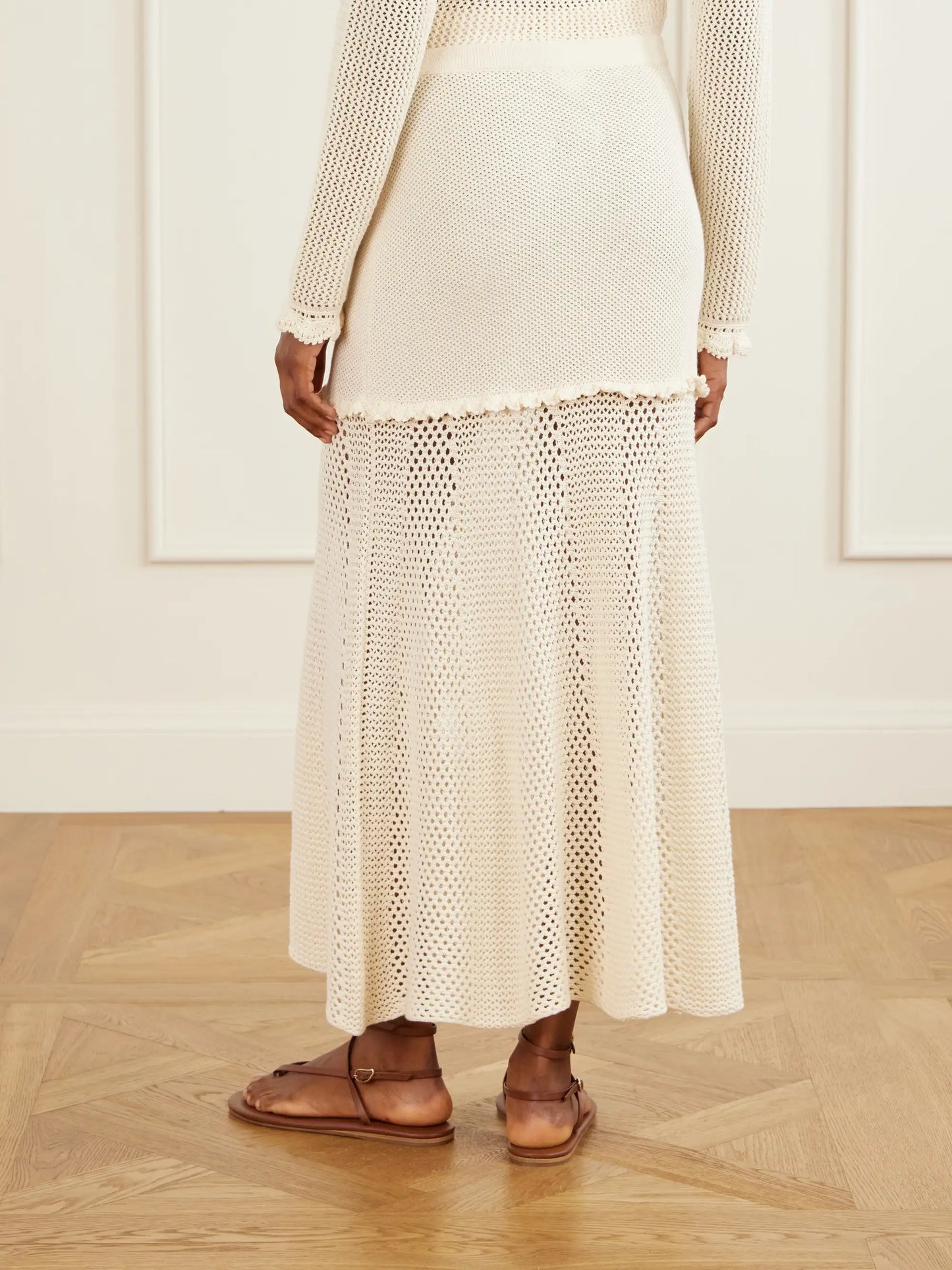 Mural Crocheted Cotton Midi Skirt