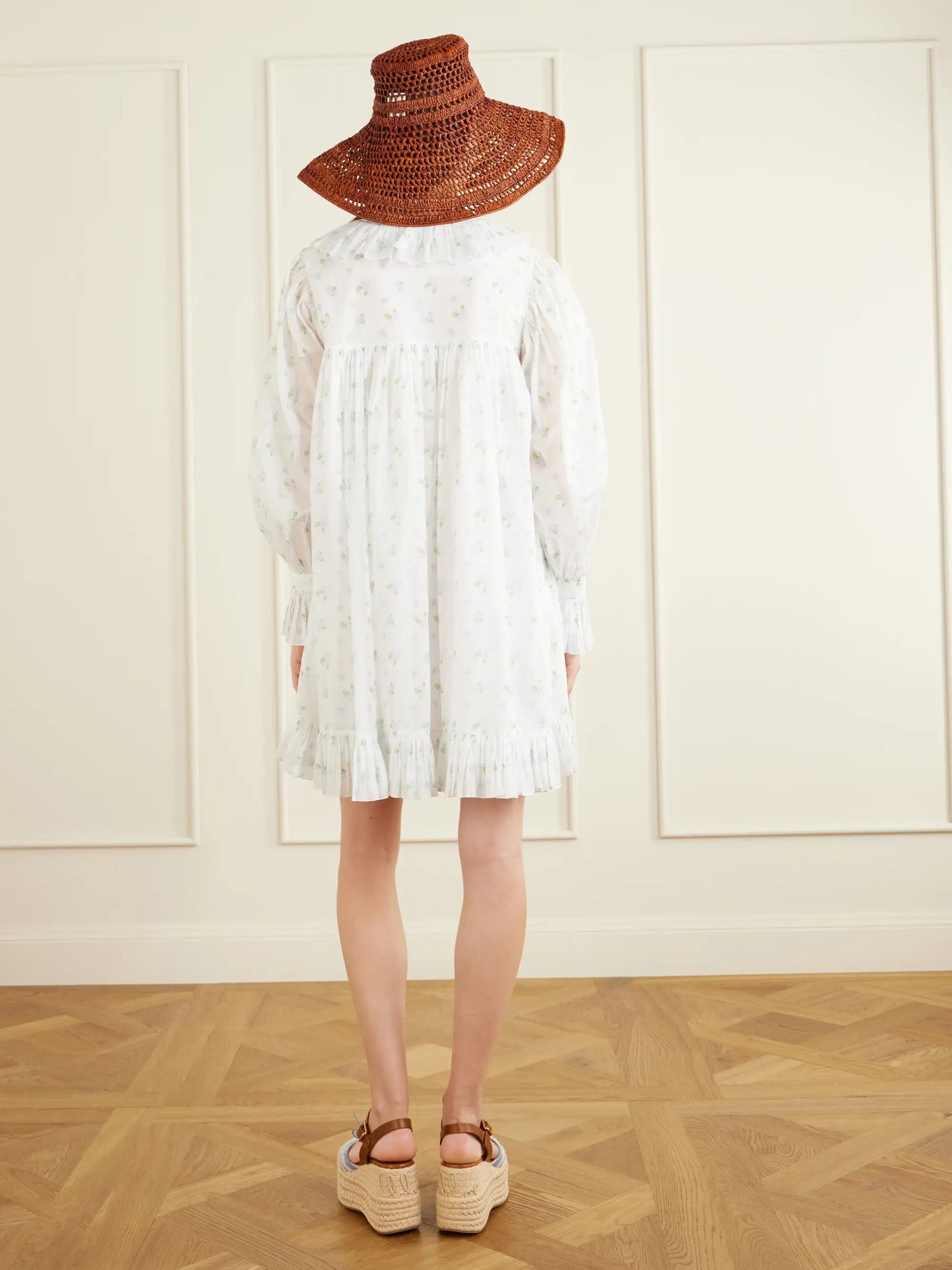 Ruffled Floral-print Cotton-voile Mini Dress