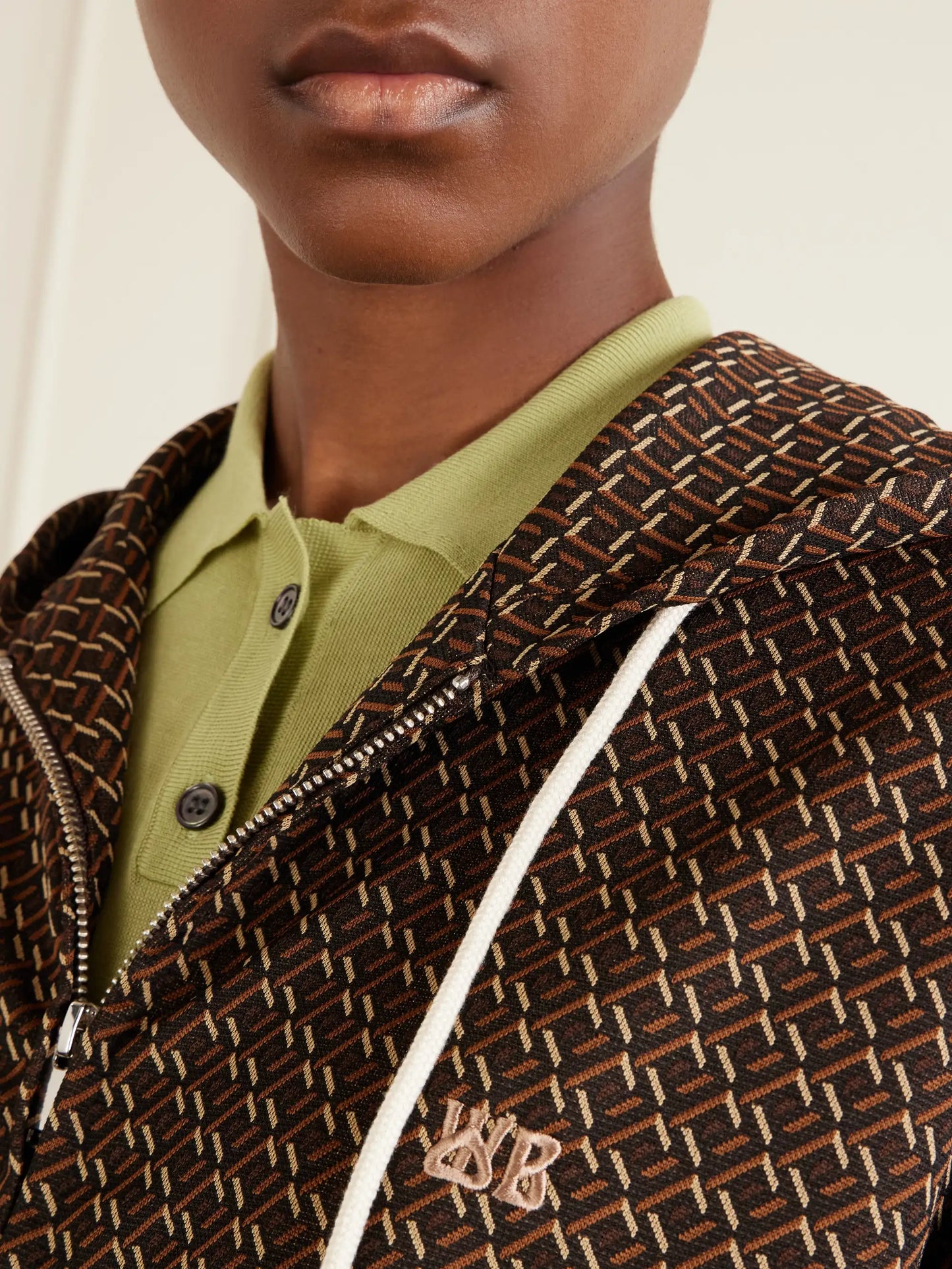 Logo-embroidered Jacquard-knit Zip-up Hoodie