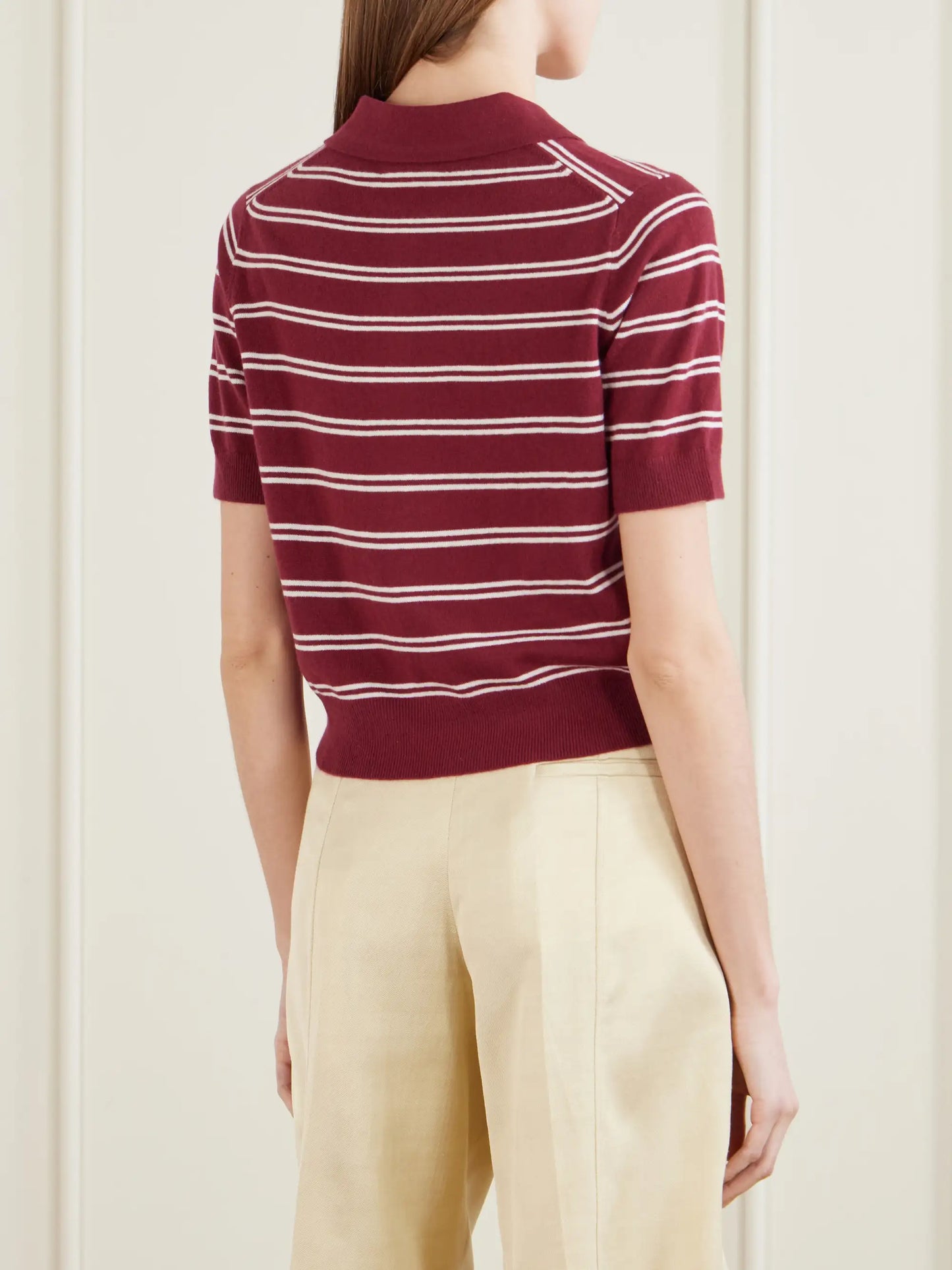 Octavia Cropped Striped Cashmere Polo Shirt