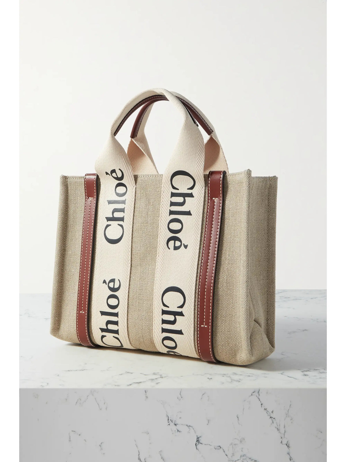 + Net Sustain Woody Small Embroidered Leather-trimmed Linen Tote