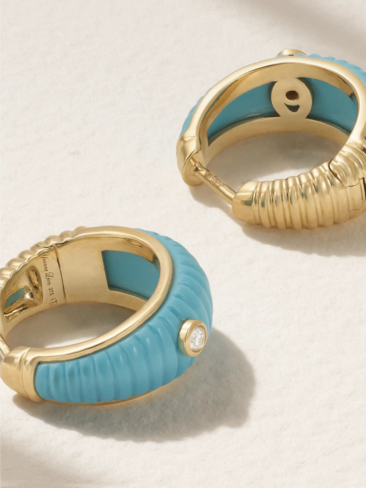 Berlingot 9-karat Gold, Turquoise And Diamond Hoop Earrings