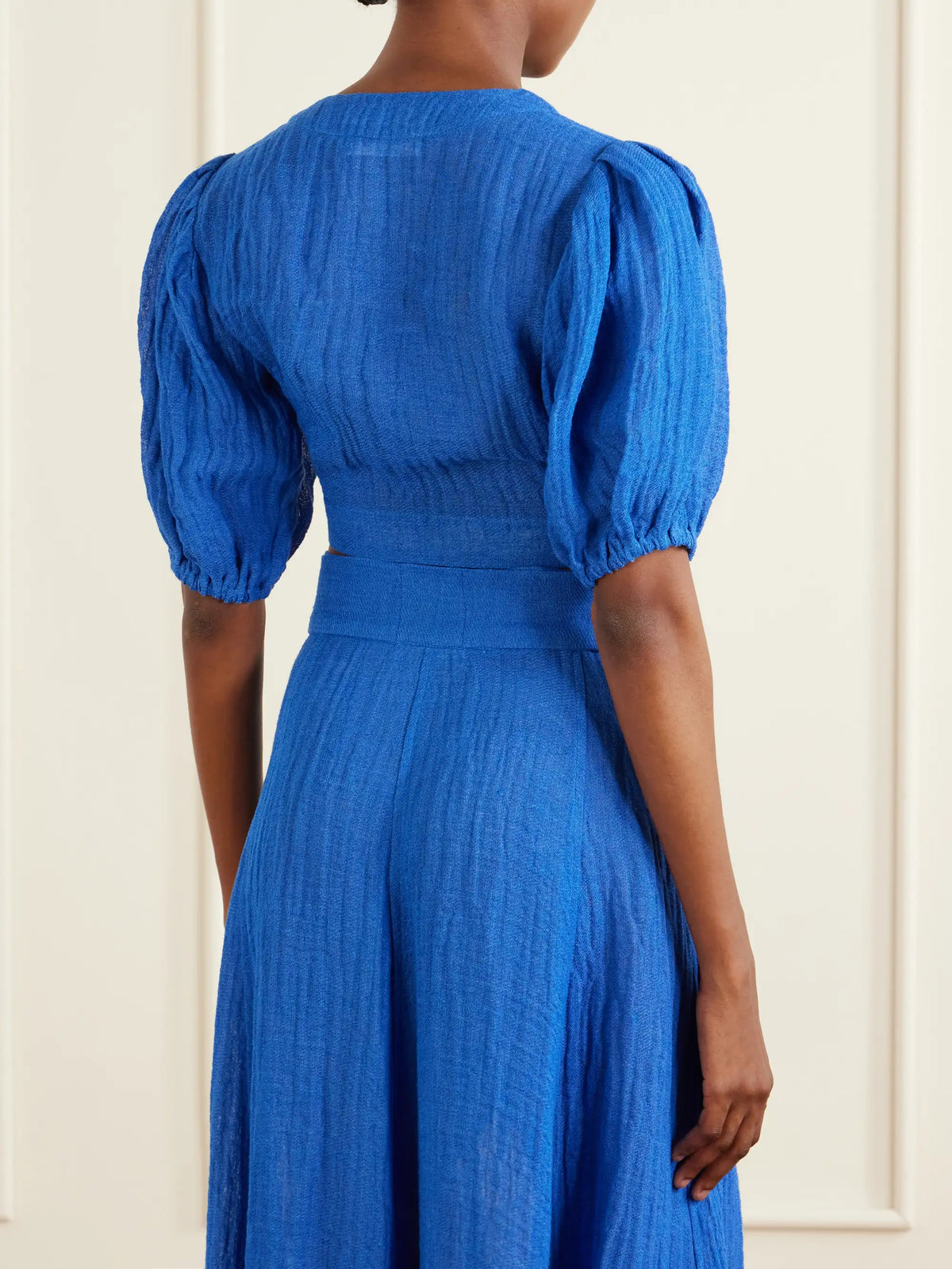 Pouf Tie-detailed Linen-blend Blouse
