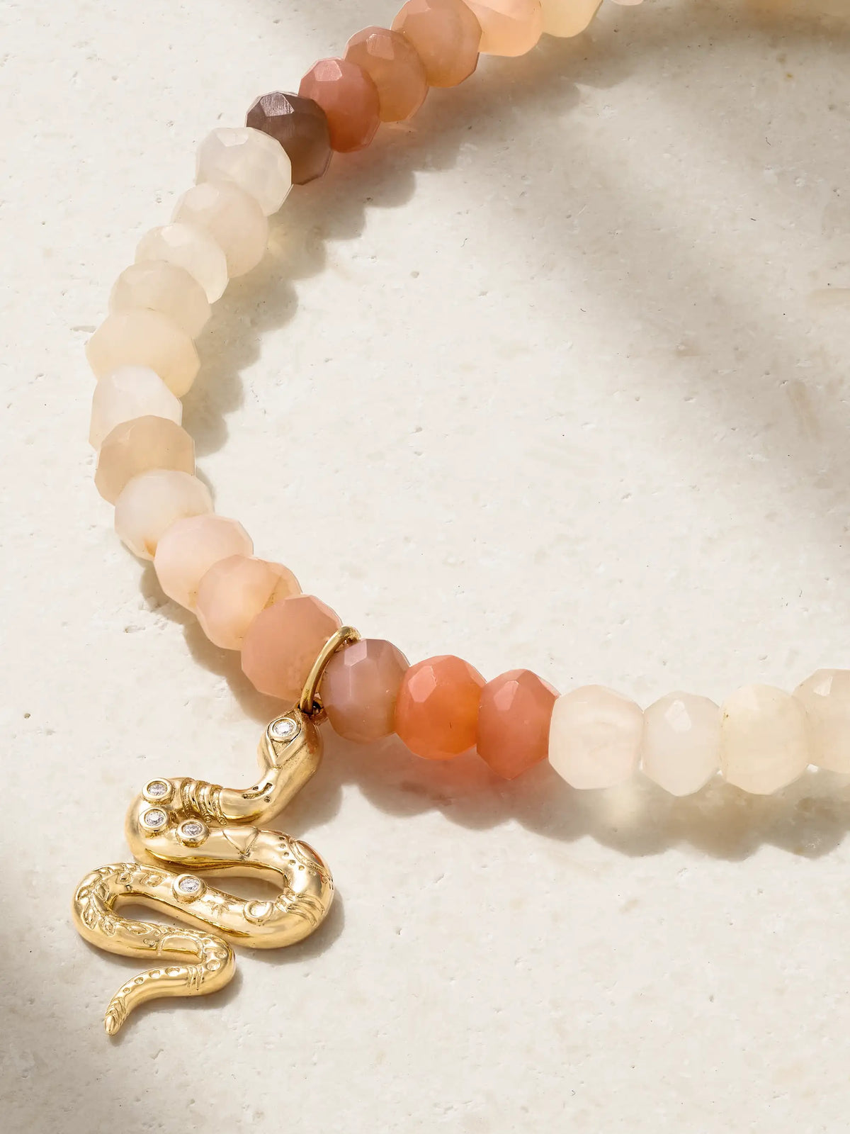 Snake 14-karat Gold, Moonstone And Diamond Bracelet