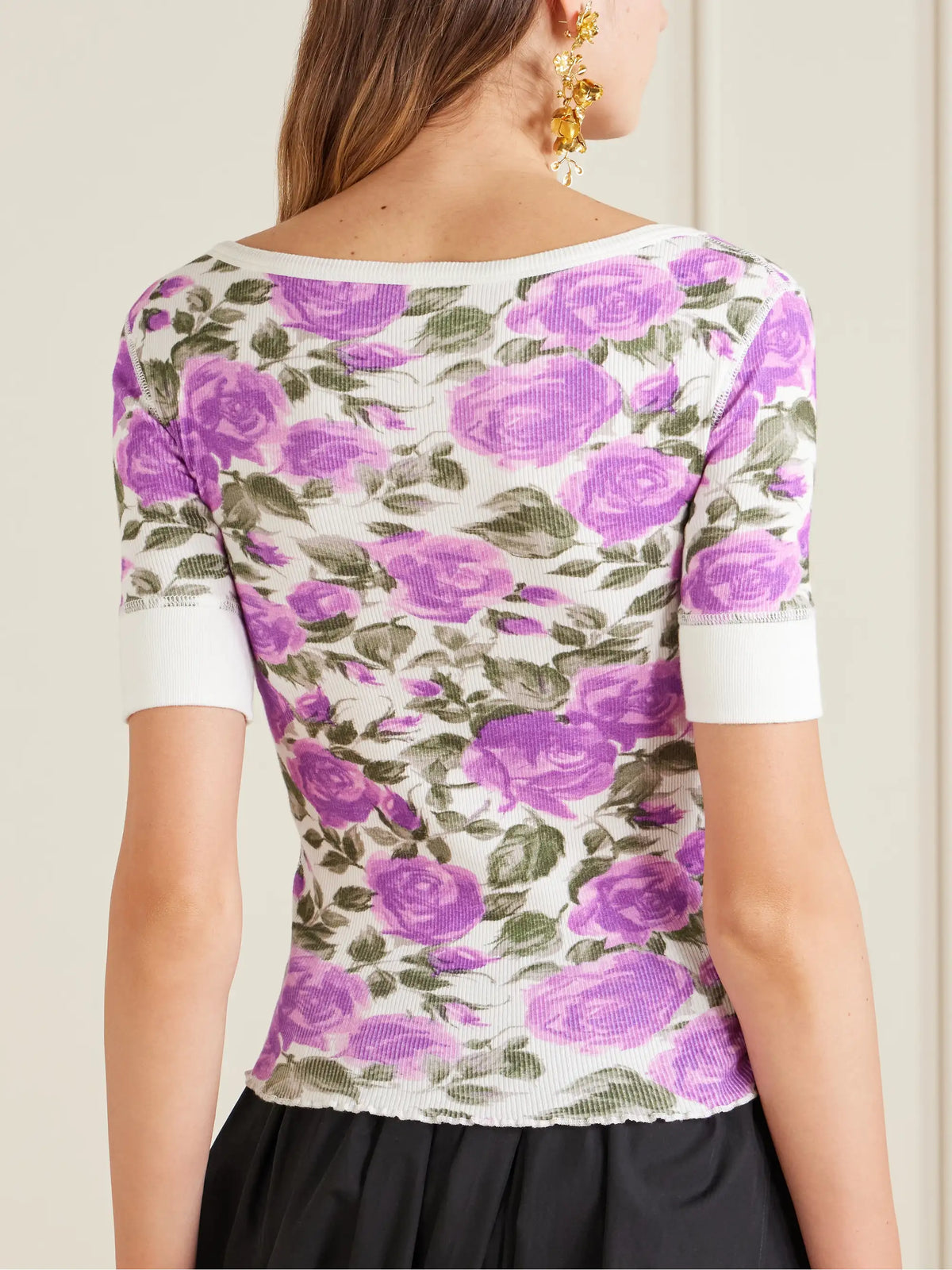 Floral-print Ribbed Stretch-cotton Jersey T-shirt