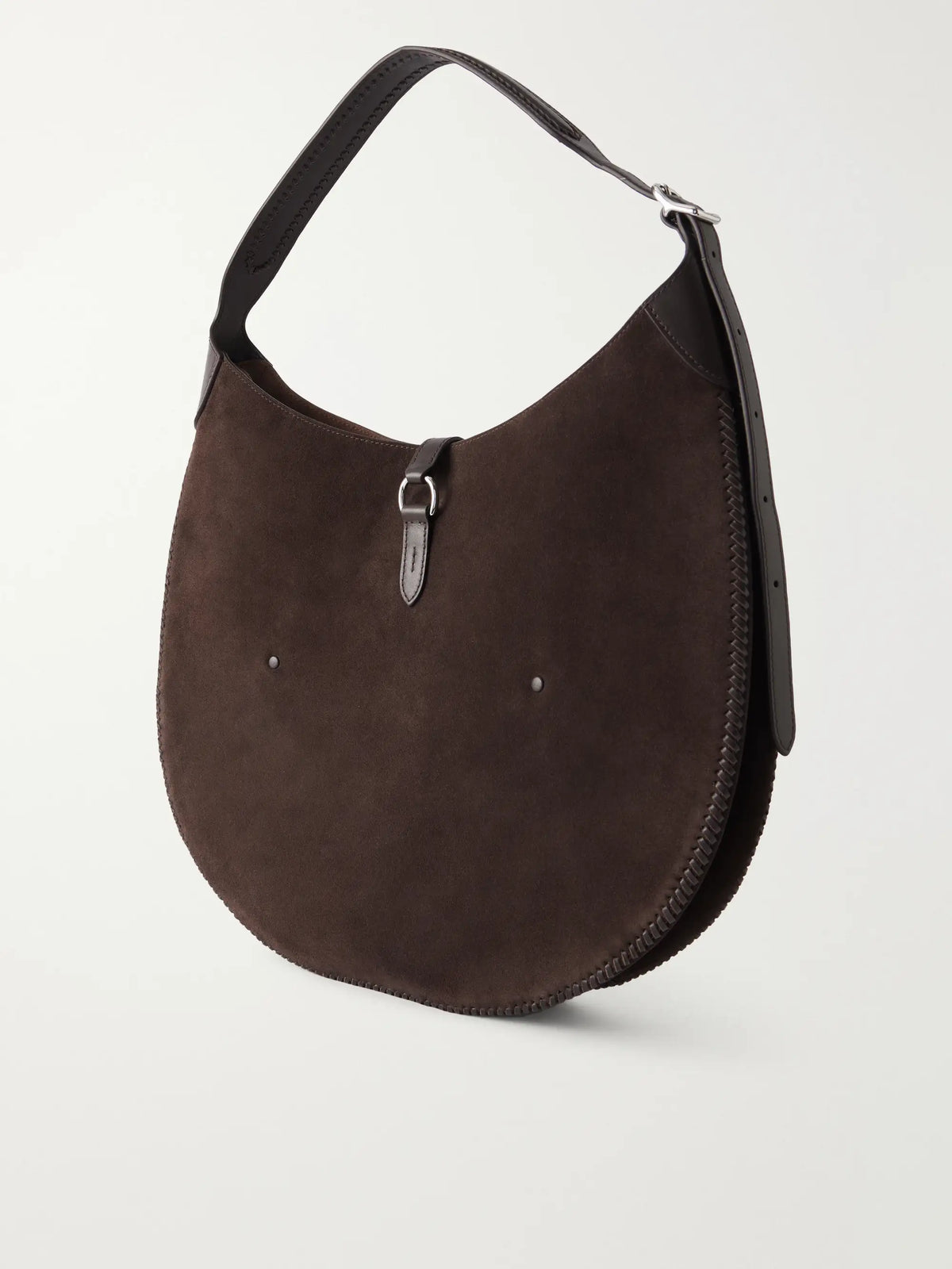 Ralph Lauren Polo Id Embroidered Leather-trimmed Suede Shoulder Bag