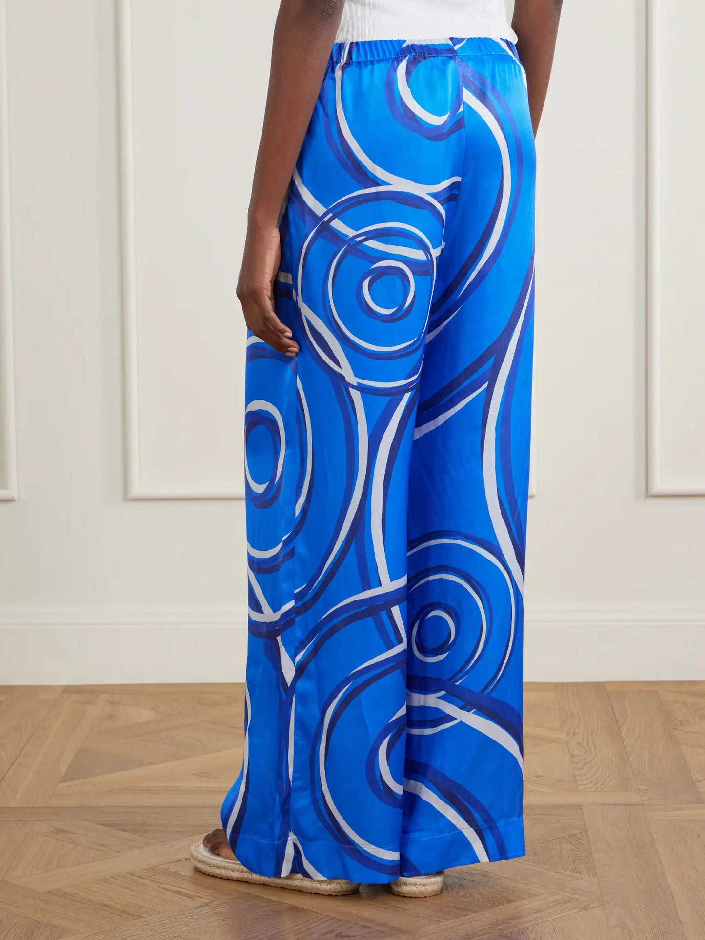 Elysia Printed Silk-blend Satin Wide-leg Pants