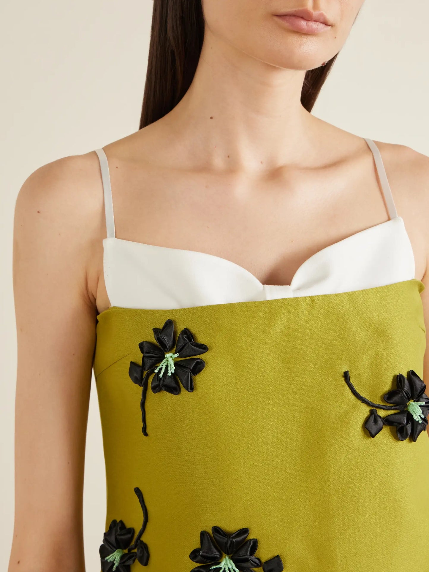 Corseted Floral-appliqué Bead-embellished Crepe Mini Dress
