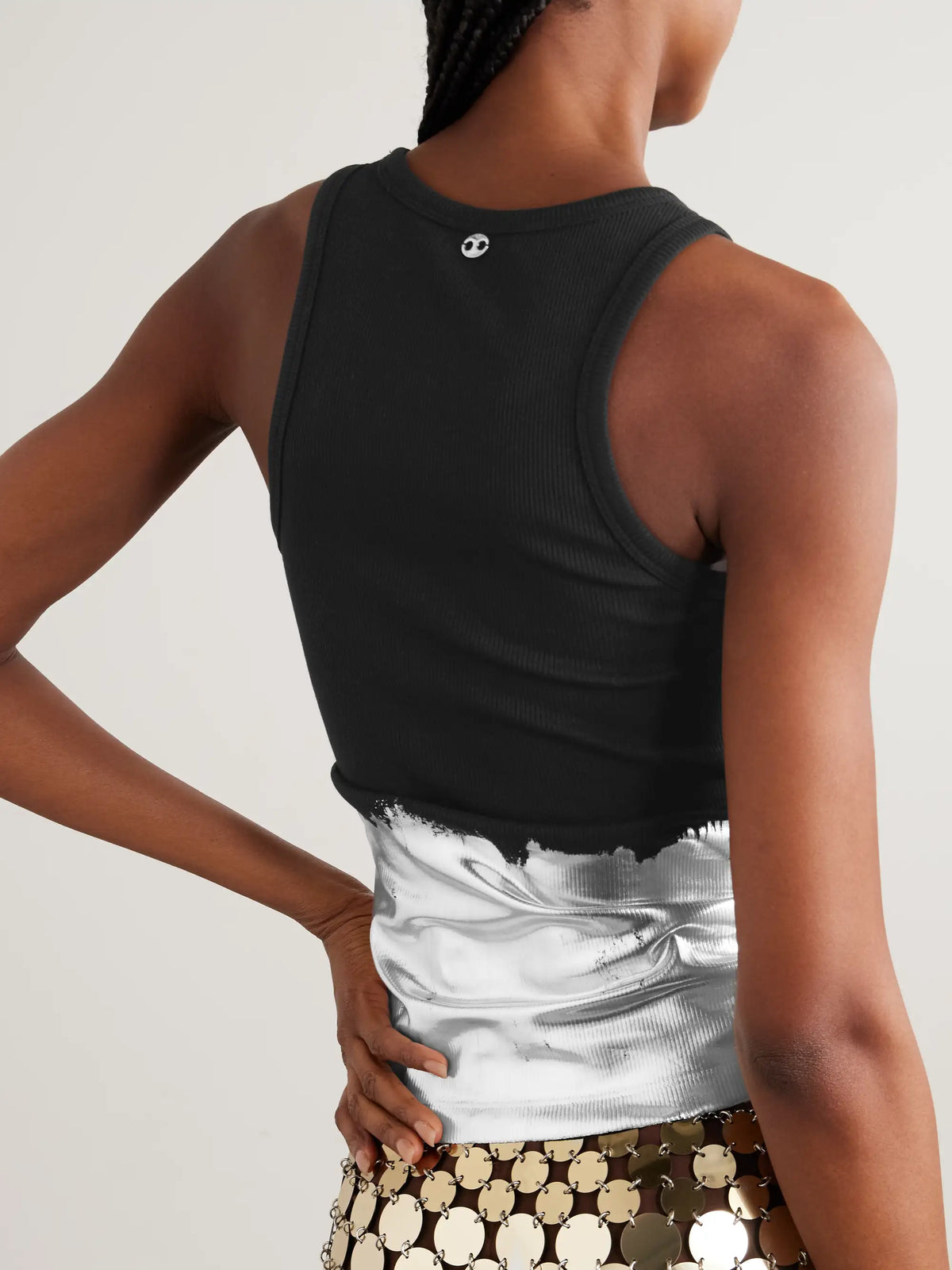 Embellished Metallic Ribbed Cotton-blend Jersey Tank