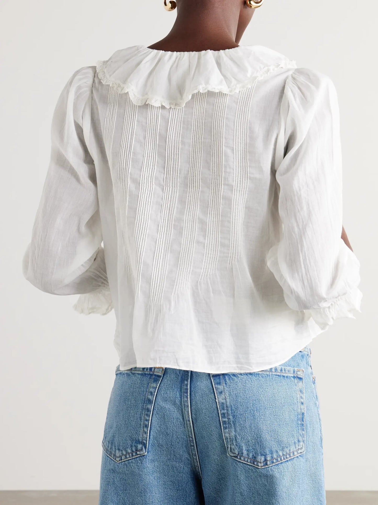 Hardy Lace-trimmed Ruffled Pintucked Organic Cotton-voile Blouse
