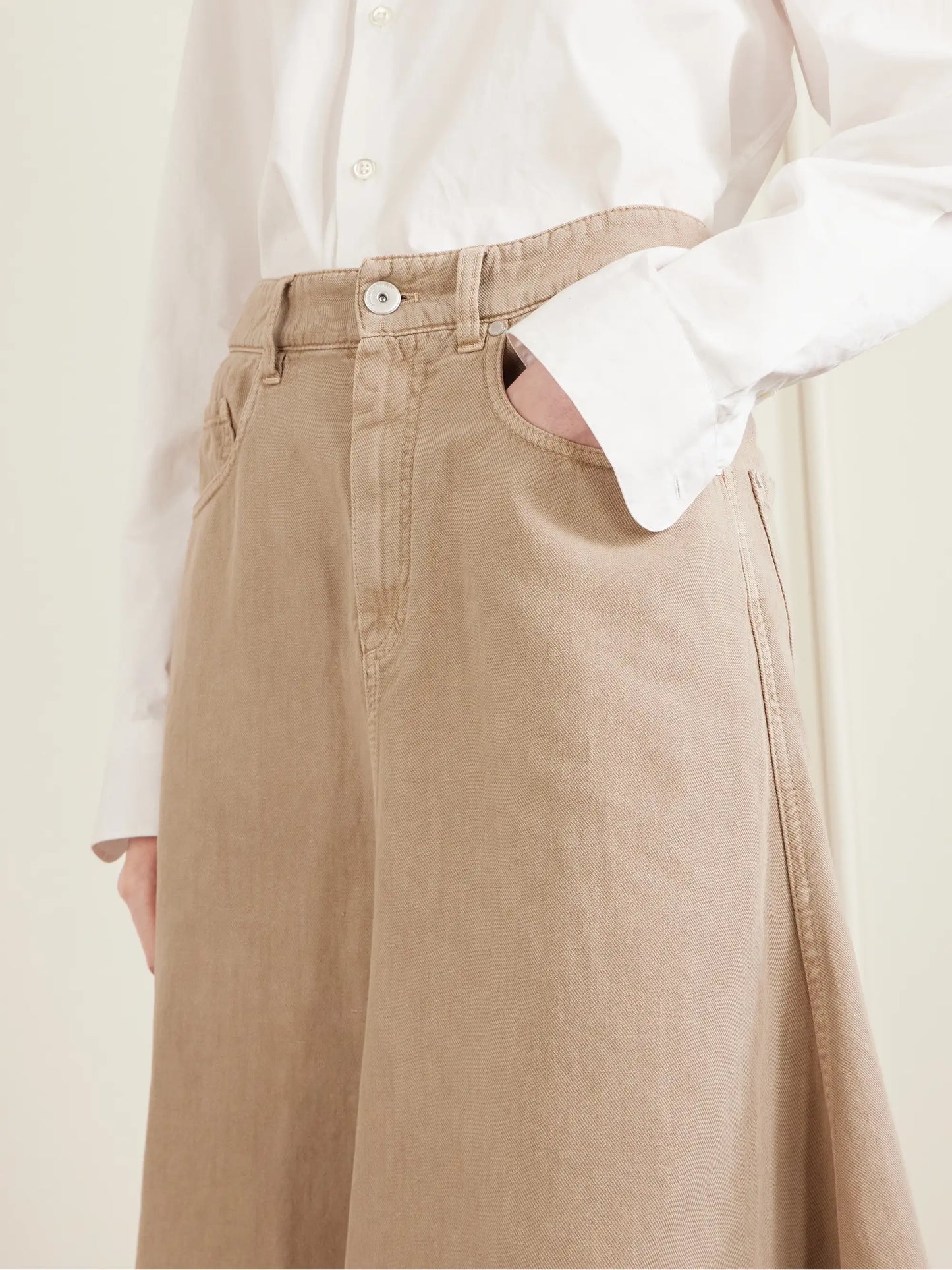 Cotton And Linen-blend Twill Midi Skirt