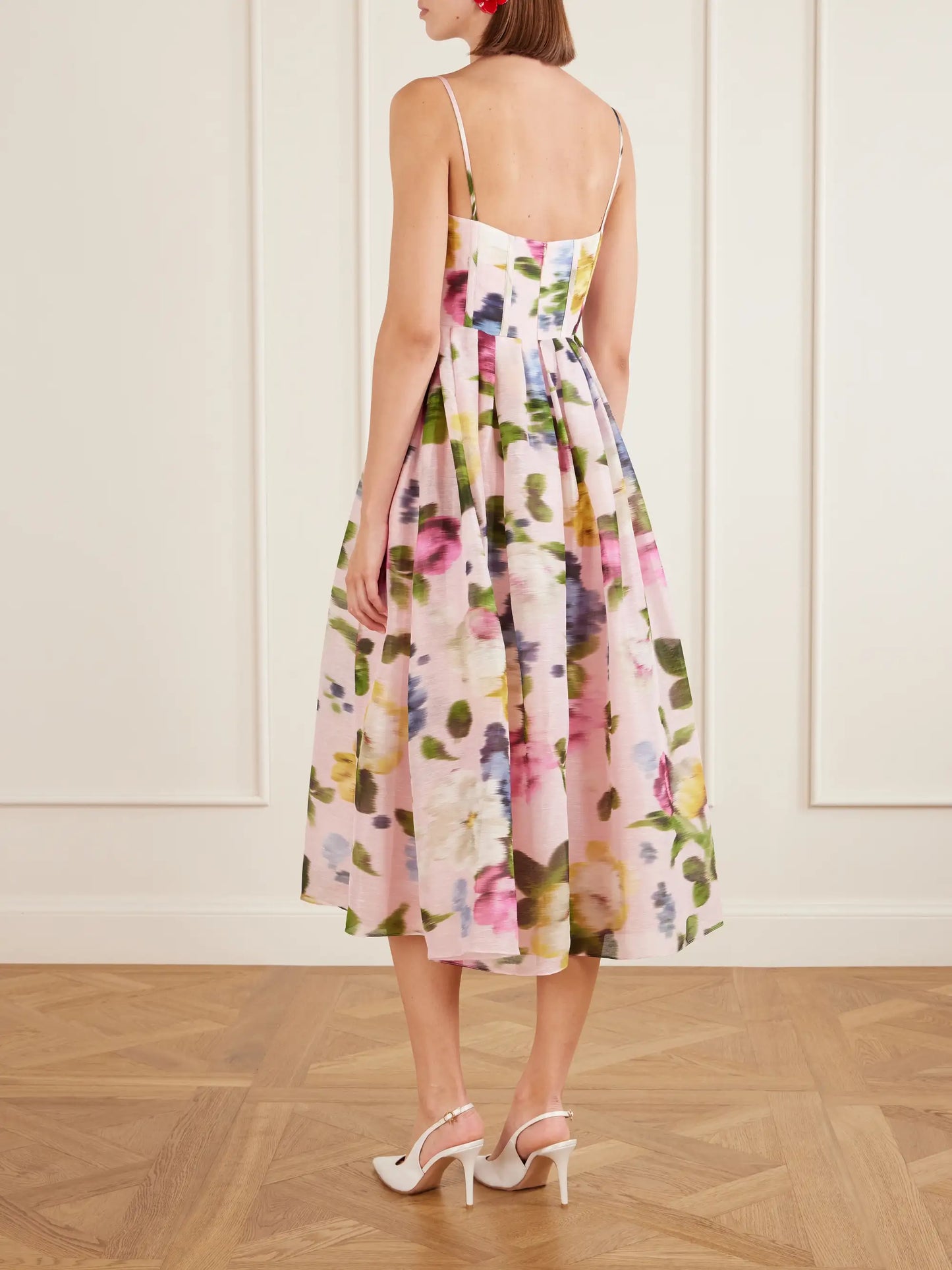 Floral-print Linen And Silk-blend Midi Dress