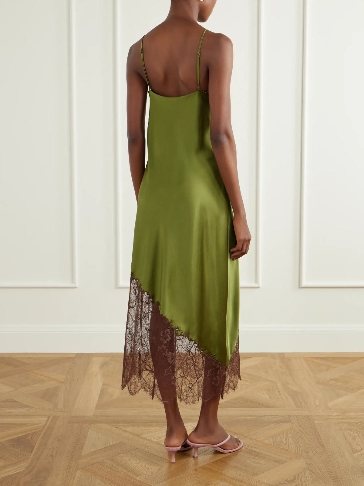 STAUD Lara Lace-trimmed Silk-blend Midi Dress