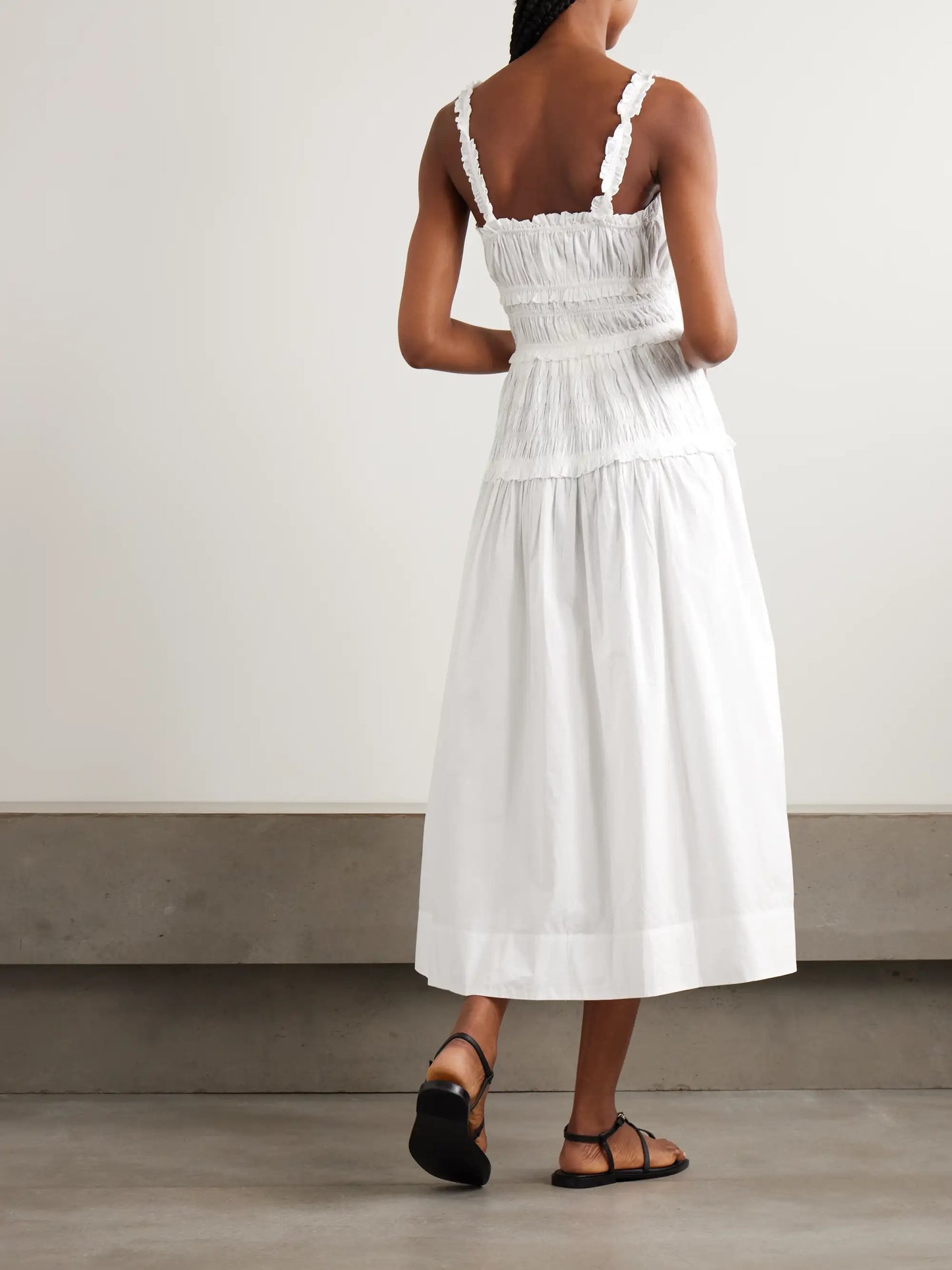 Marianne Shirred Organic Cotton-poplin Midi Dress