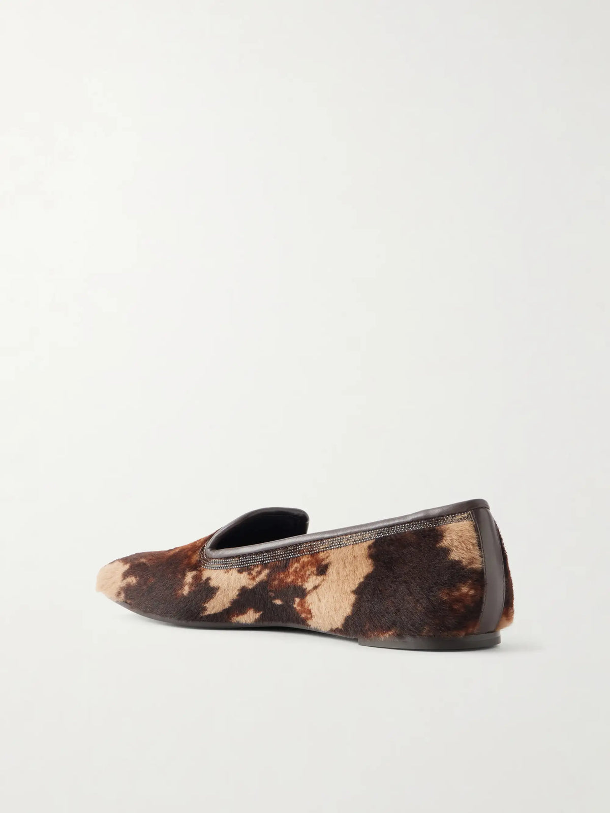 Bead-embellished Leather-trimmed Brushed Loafers