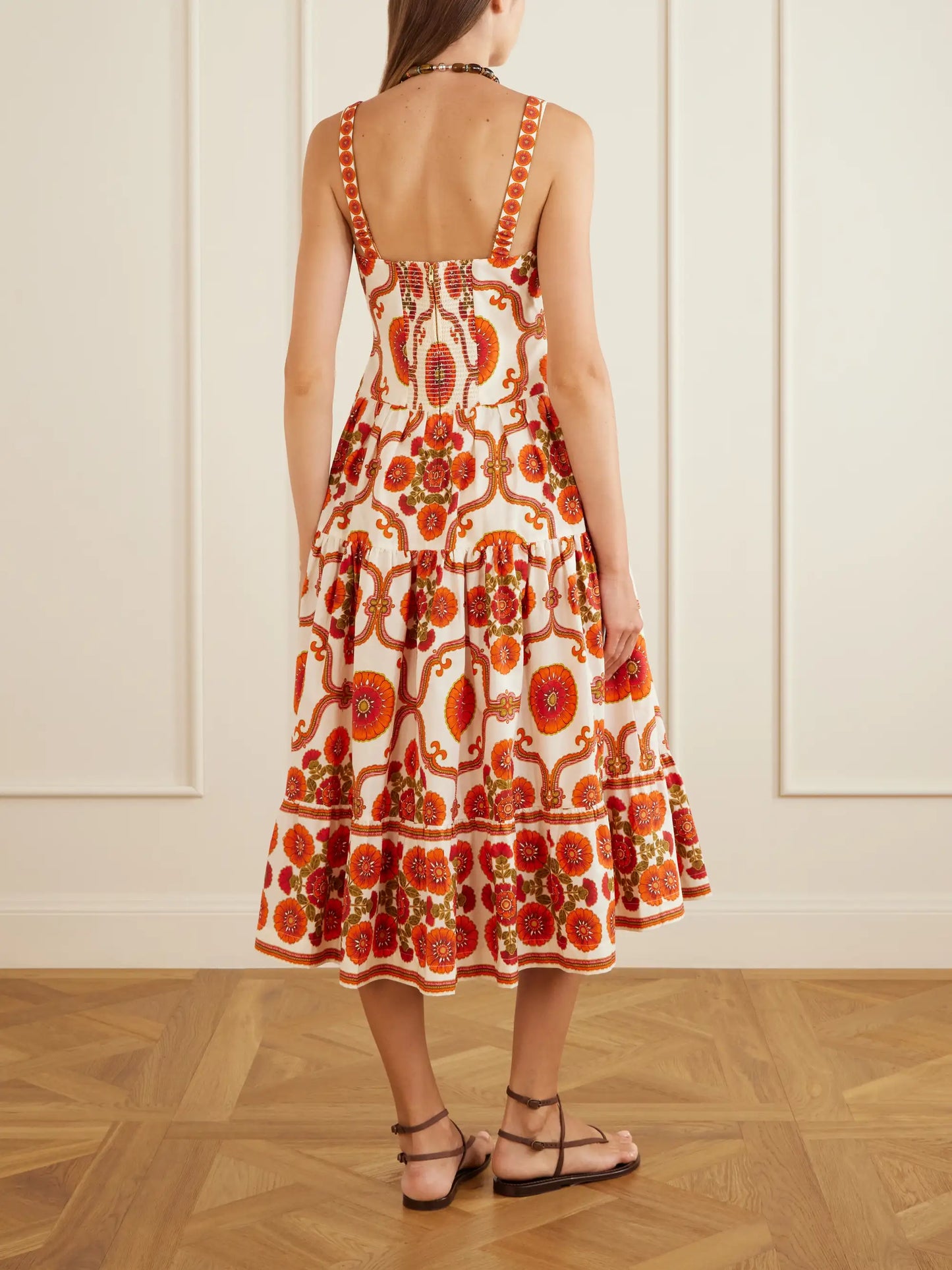 Margarita Tiered Floral-print Cotton-poplin Midi Dress
