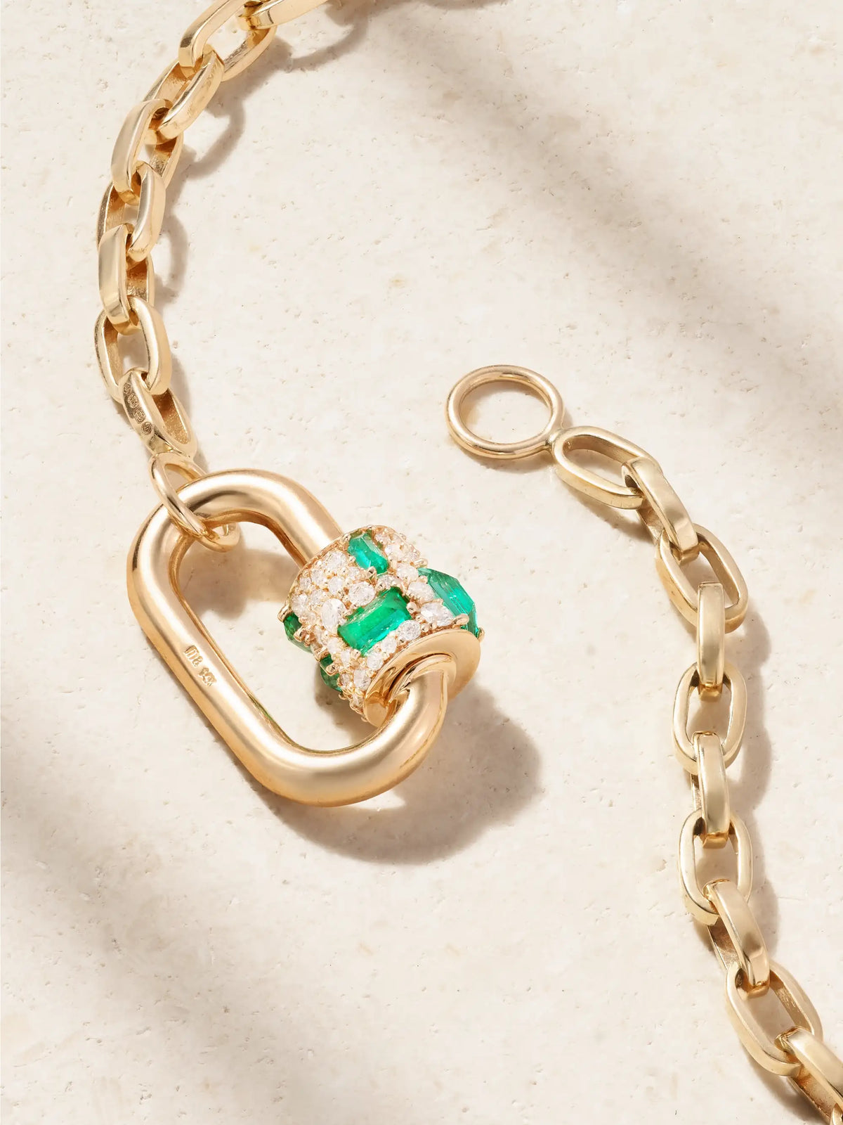 Lock 14-karat Gold, Diamond And Emerald Necklace