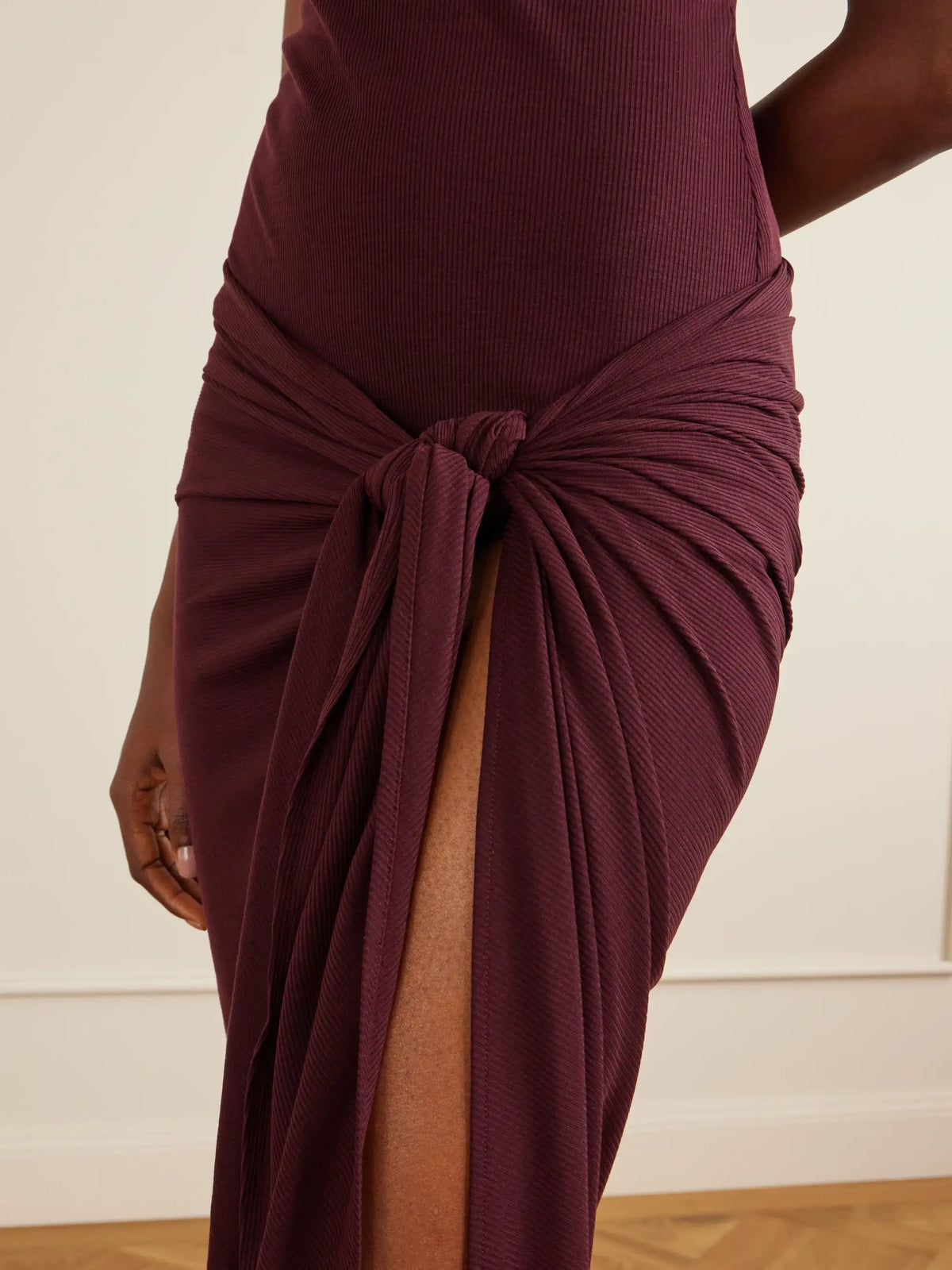 Knotted Ribbed Lyocell Midi Dress