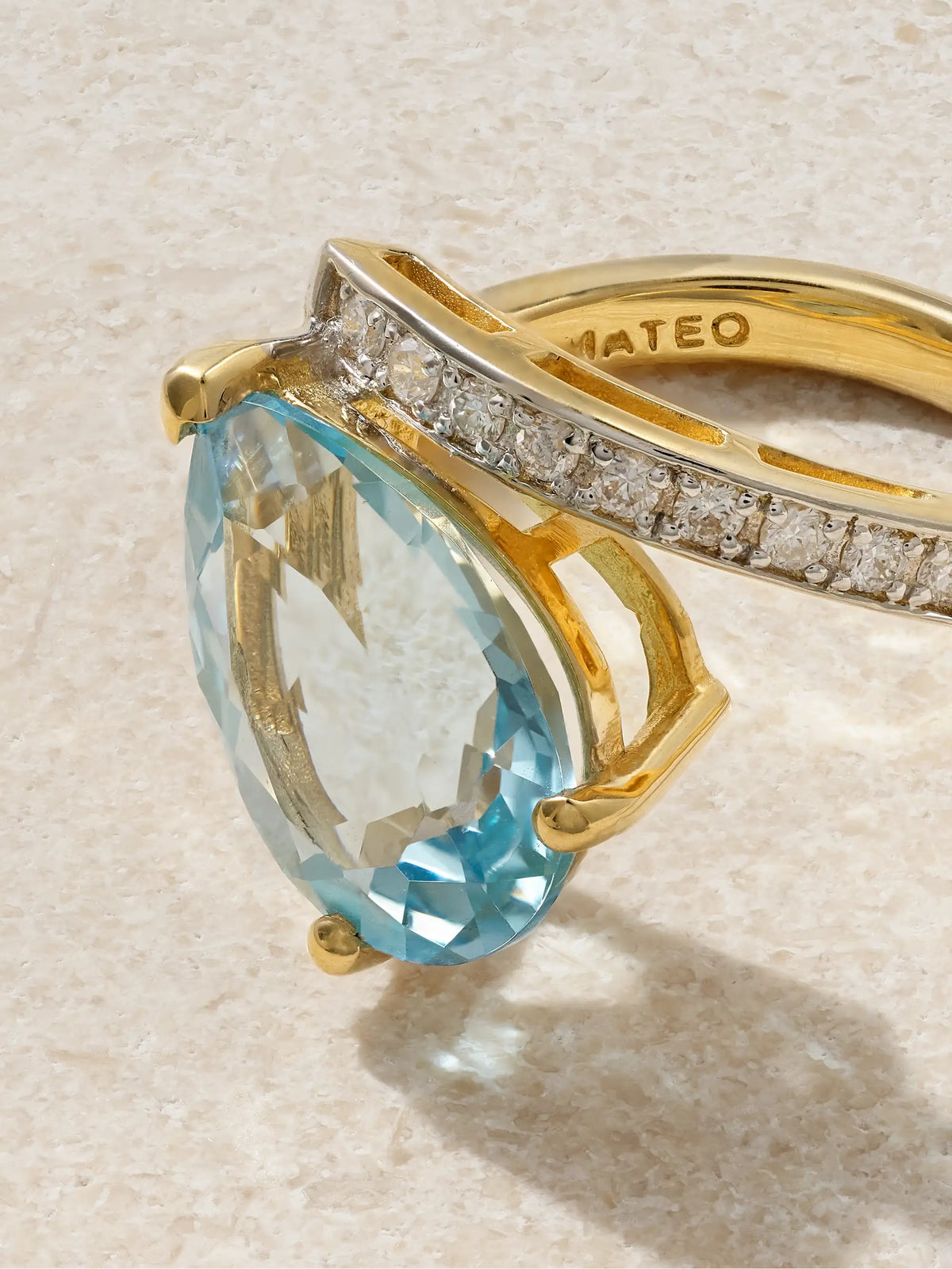 Slanted 14-karat Gold, Topaz And Diamond Ring