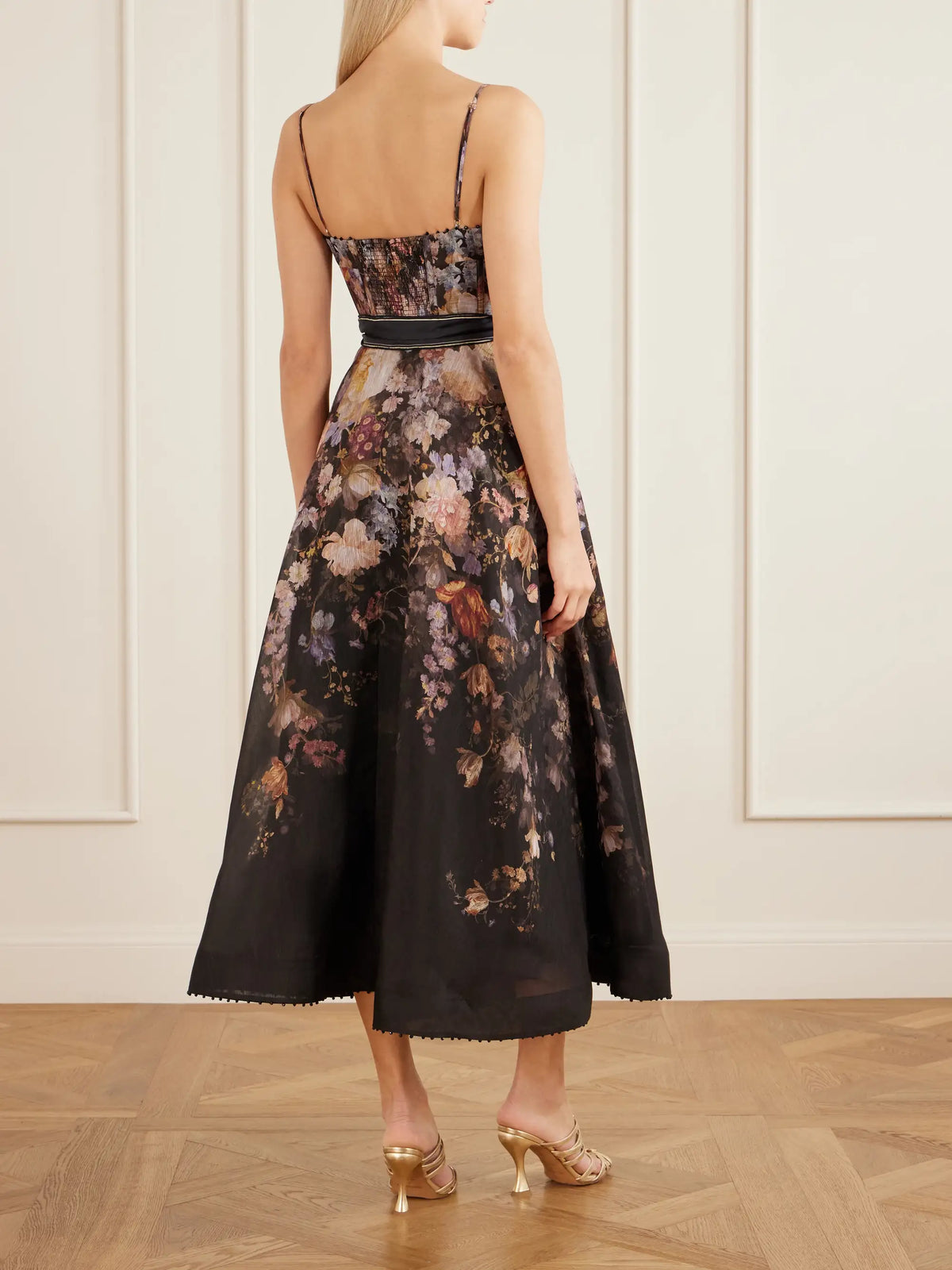 Zimmermann Valiant Belted Floral-print Linen And Silk-blend Bustier Midi Dress