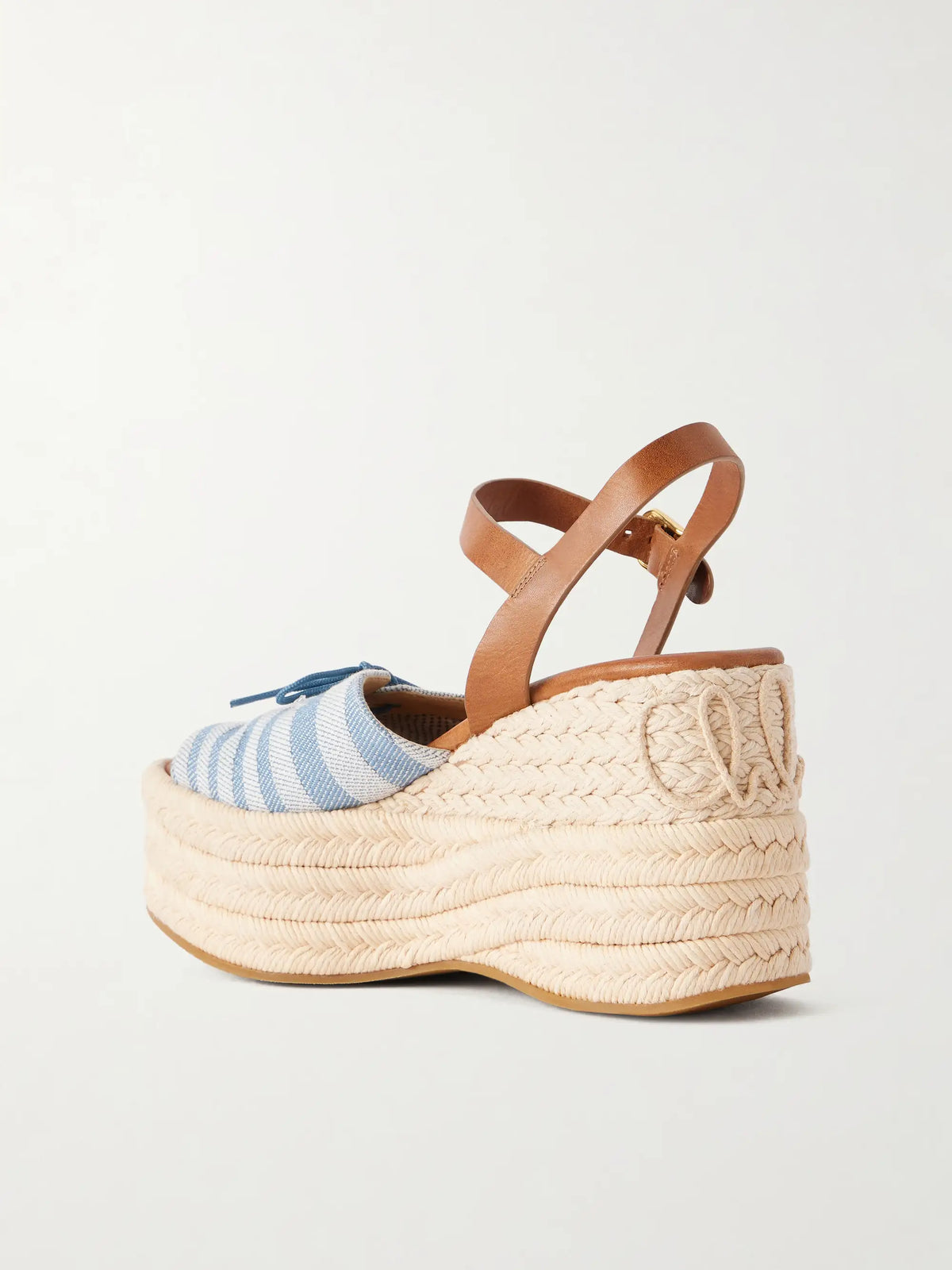 Leather-trimmed Striped Canvas Platform Sandals