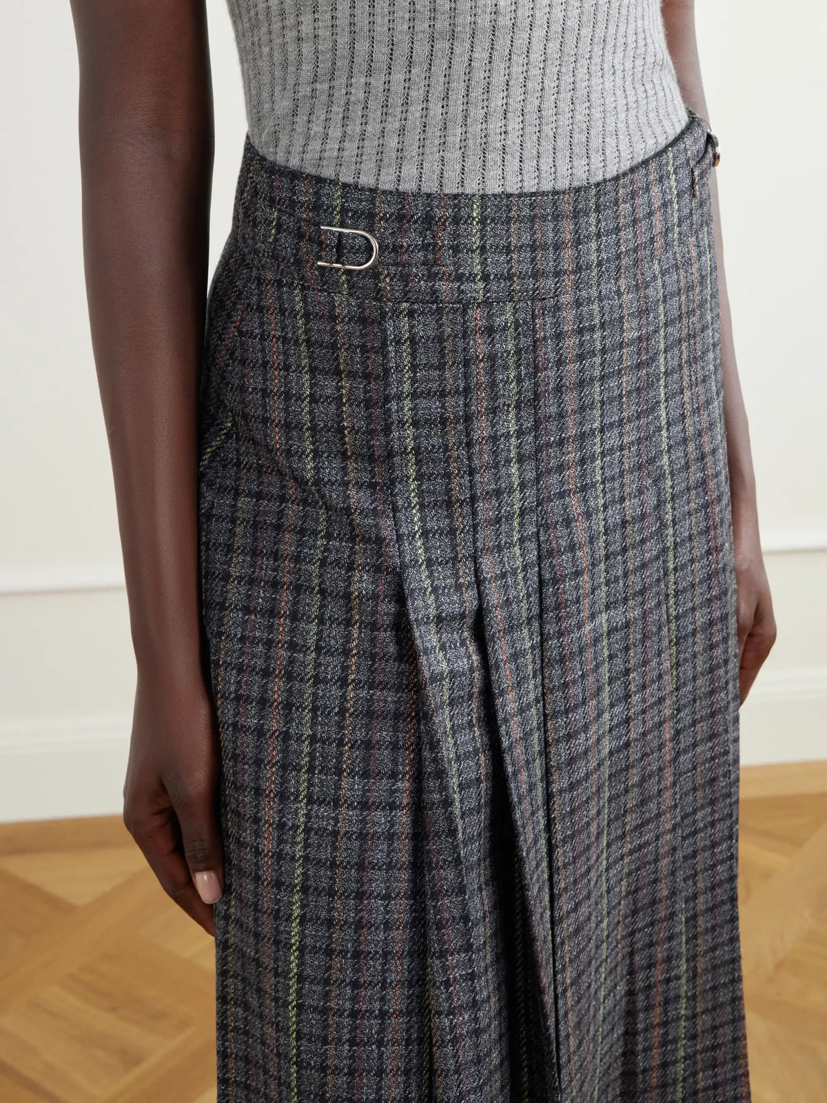 Gabriela Hearst Wesley Pleated Houndstooth Wool And Cashmere-blend Twill Midi Skirt