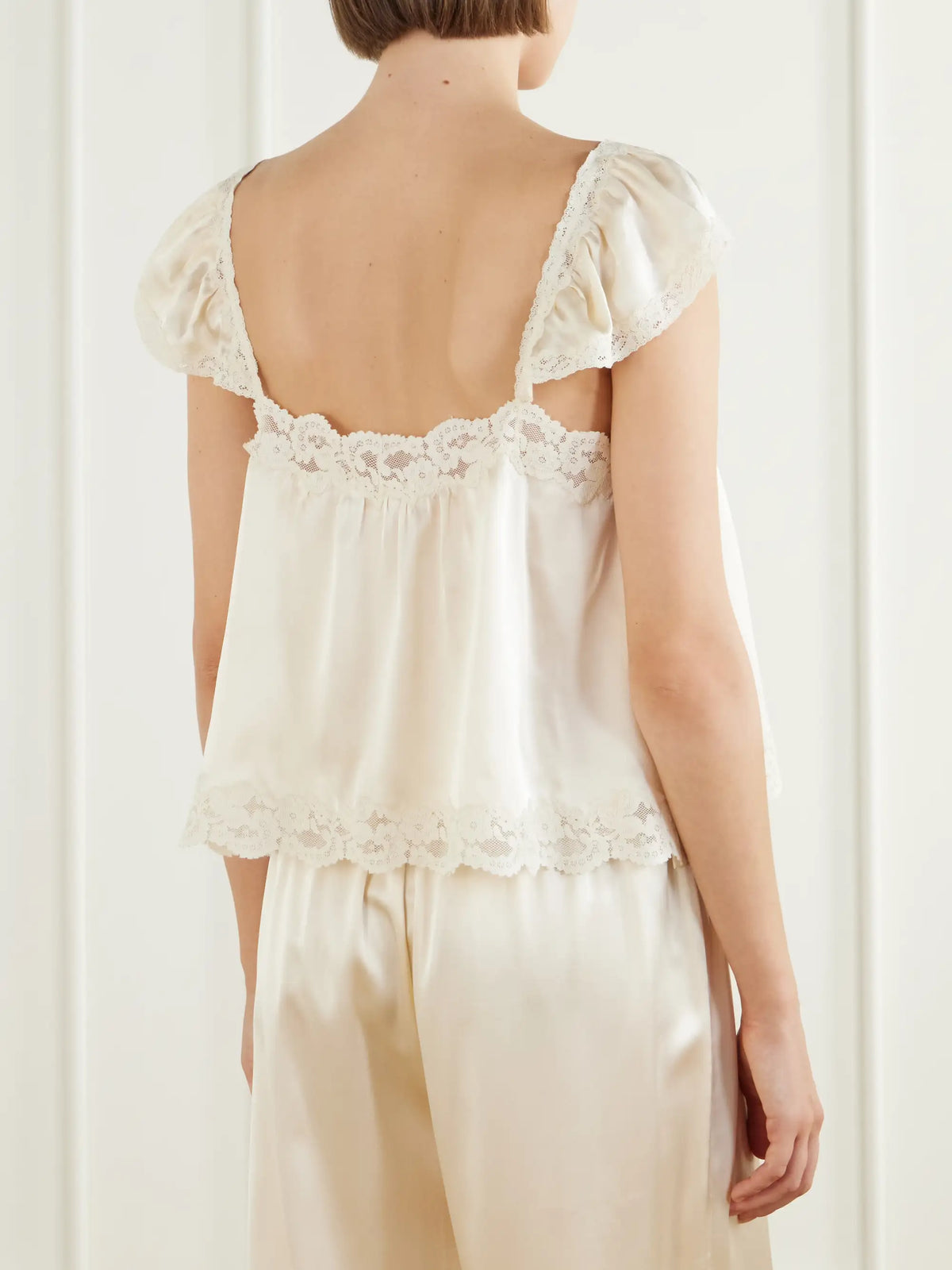 DÔEN Rosalee Lace-trimmed Silk-satin Top