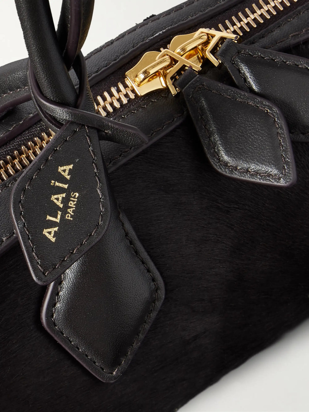 Le Teckel Small Leather-trimmed Calf Hair Shoulder Bag