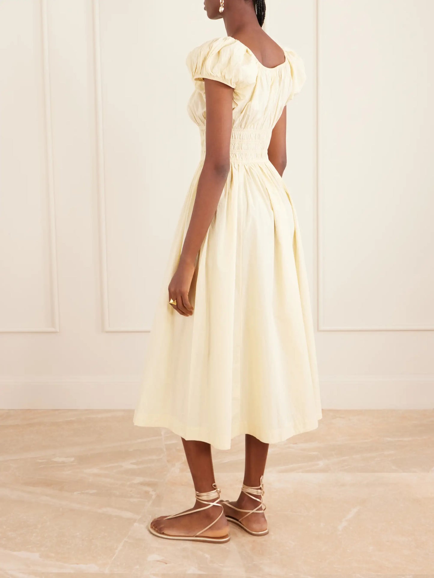 Quinn Smocked Organic Cotton-poplin Midi Dress