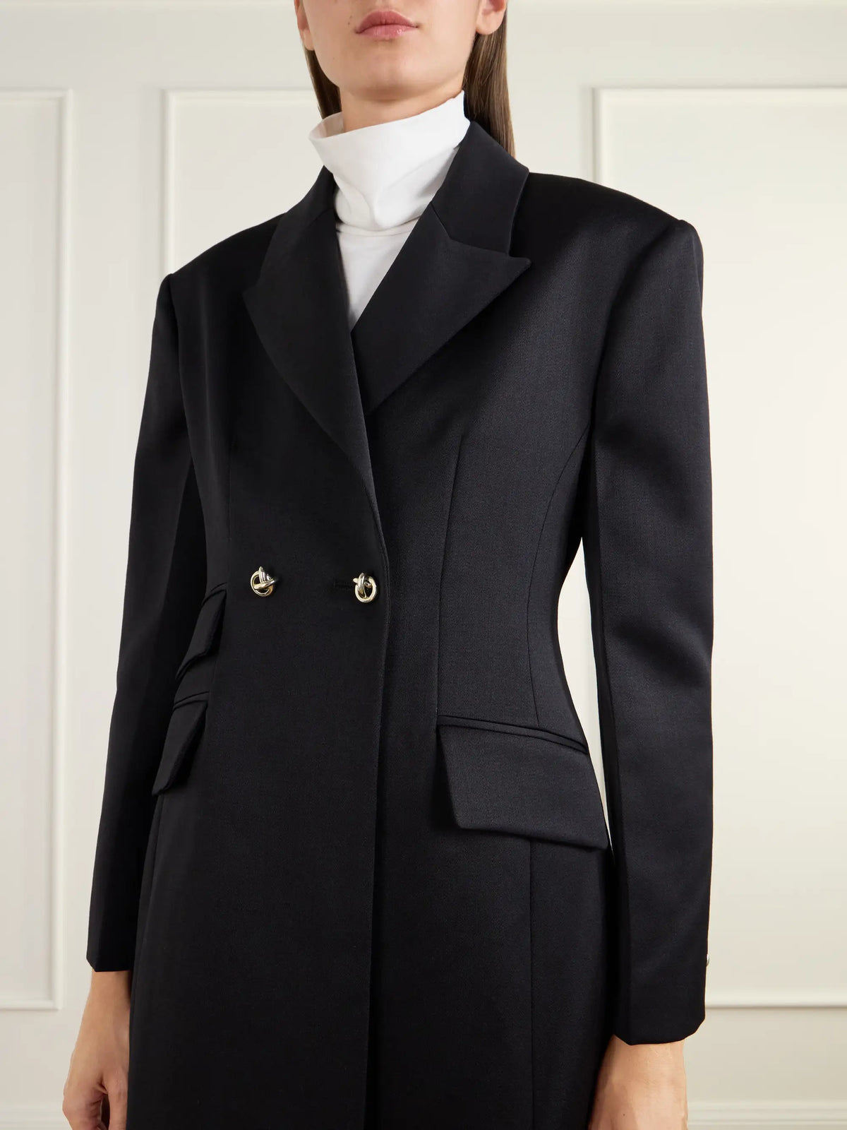 RÙADH The Ophelia Double-breasted Satin-trimmed Wool-twill Coat