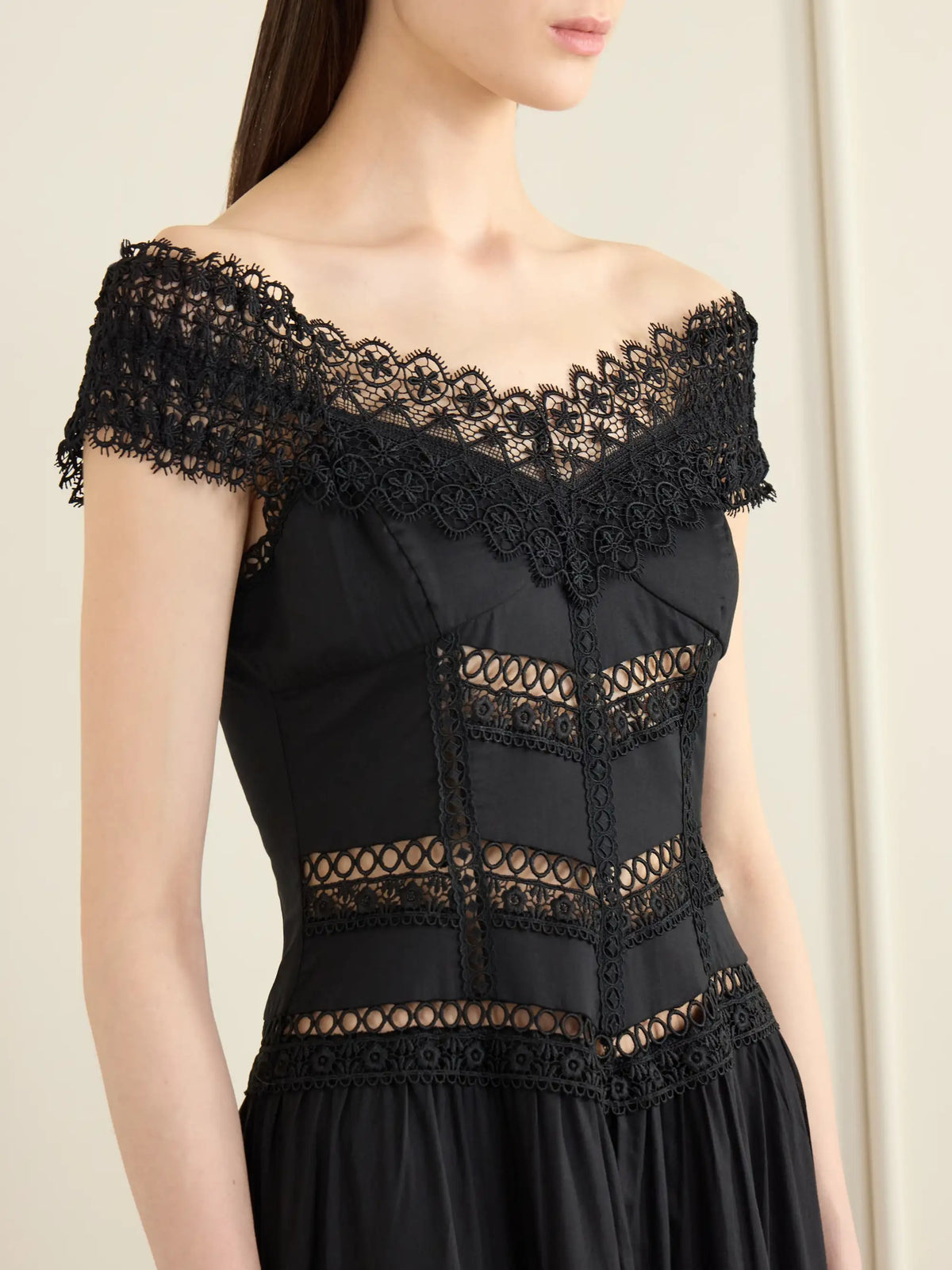 Amaira Embroidered Lace-trimmed Cotton-blend Maxi Dress